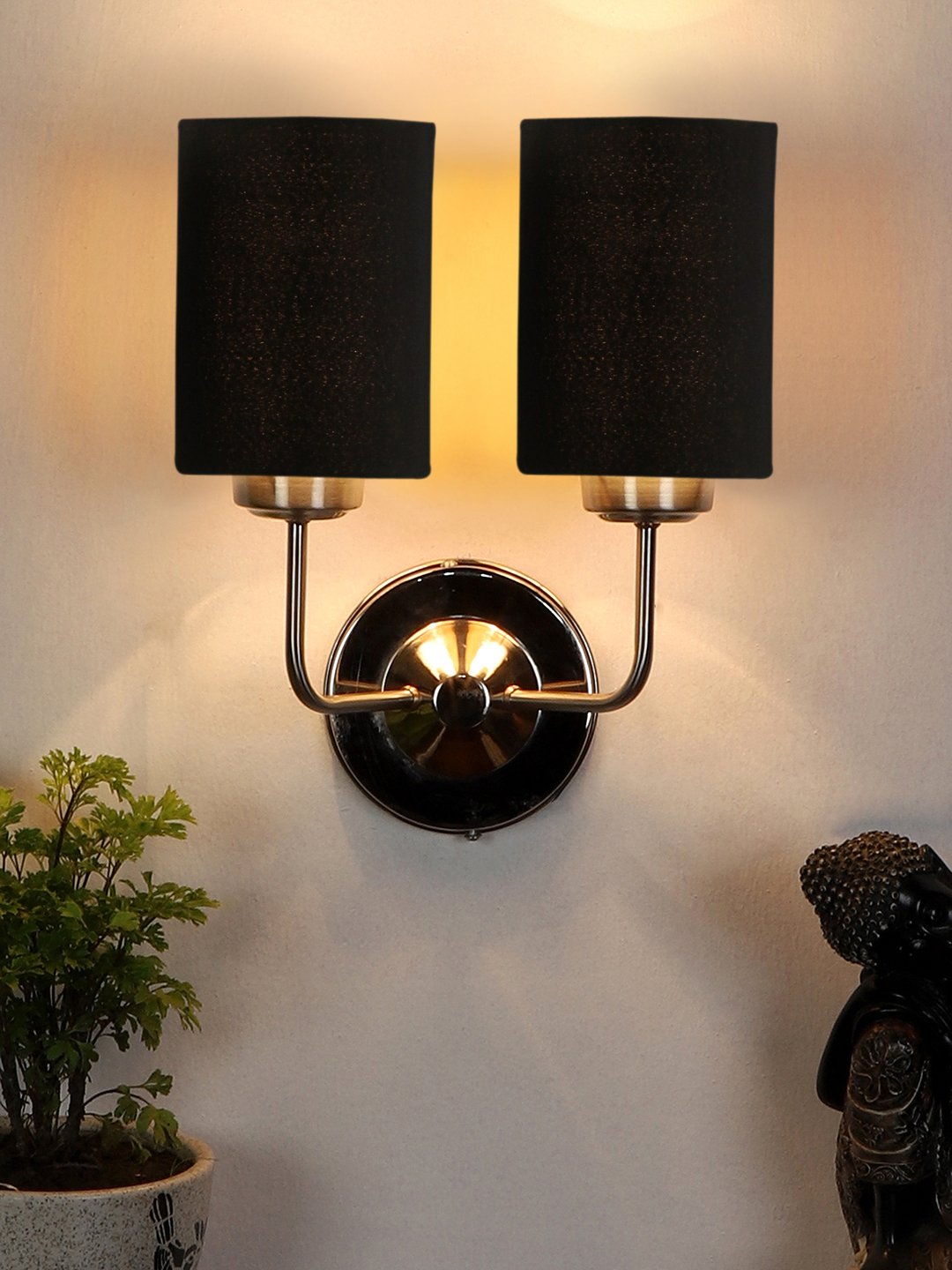Ambika Home Dual Black cotton Wall mounted Lamp with Steel Base Decorative Wall Lamp for Living Room, Bedroom & Hallway - Image 2
