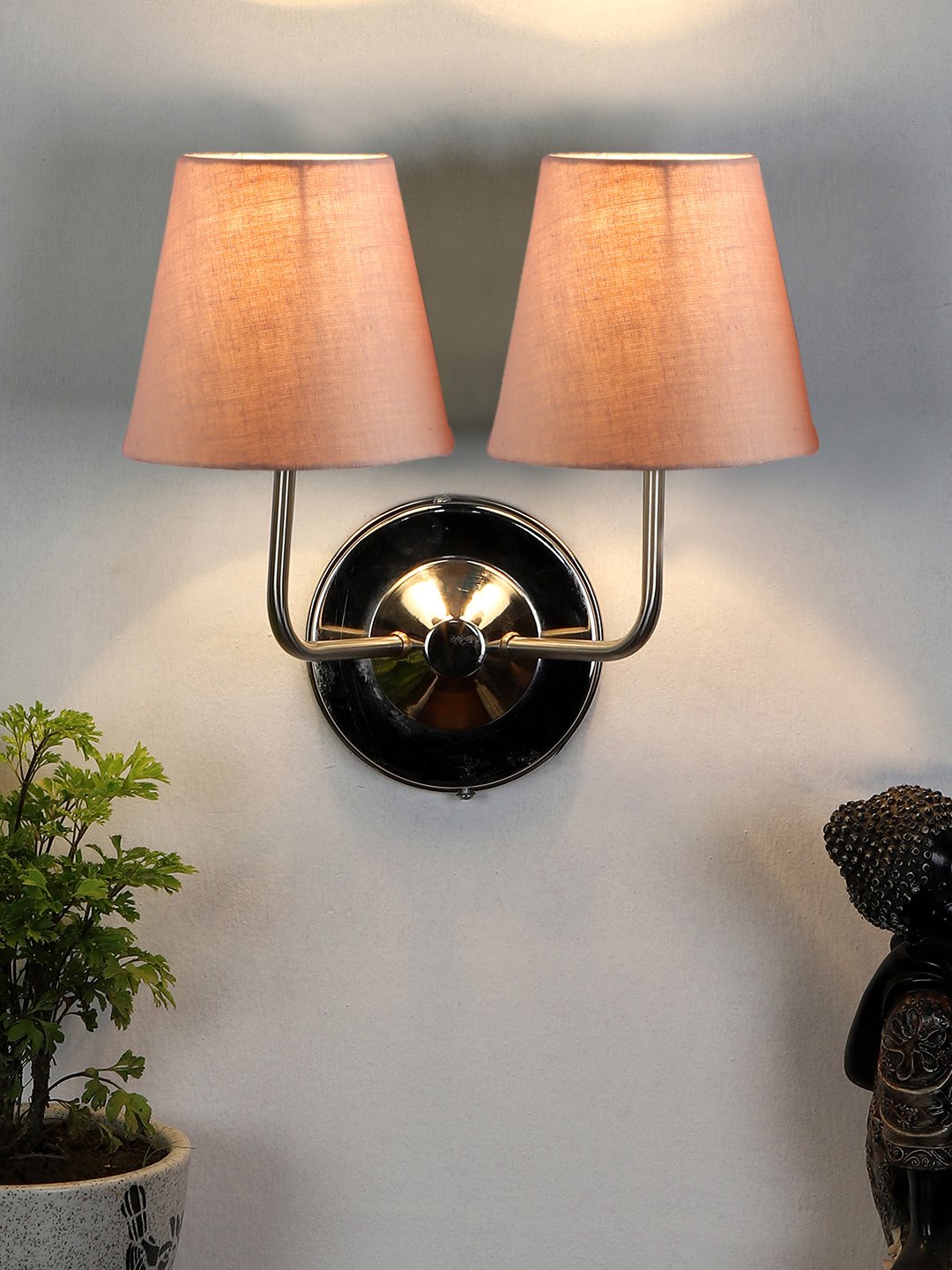 Ambika Home Dual Off White Cotton Wall Mounted Lamp with Steel Base Decorative Wall Lamp for Living Room, Bedroom & Hallway - Image 2