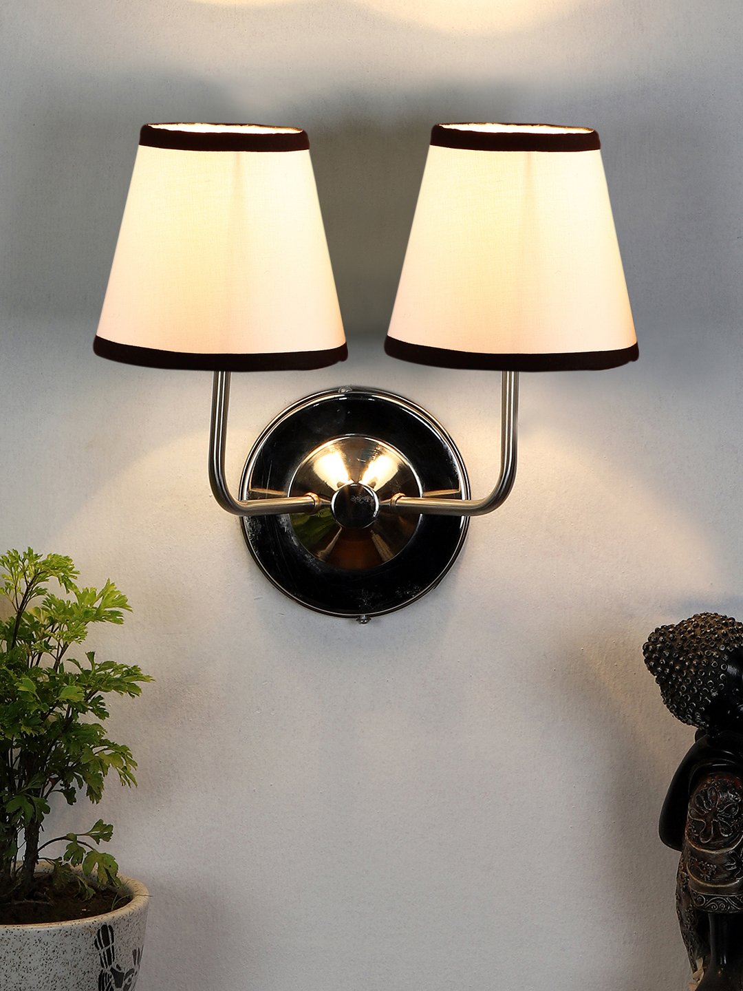 Ambika Home Dual Off White Cotton Wall Mounted Lamp with Steel Base Decorative Wall Lamp for Living Room, Bedroom & Hallway - Image 2