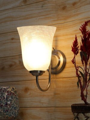 Ambika Home Steel wall mounted lamp with White Milky Crinkle Glass | Modern Wall Light for Living Room Bedroom Hallway Lobby Staircase | Decorative Indoor Wall Sconce