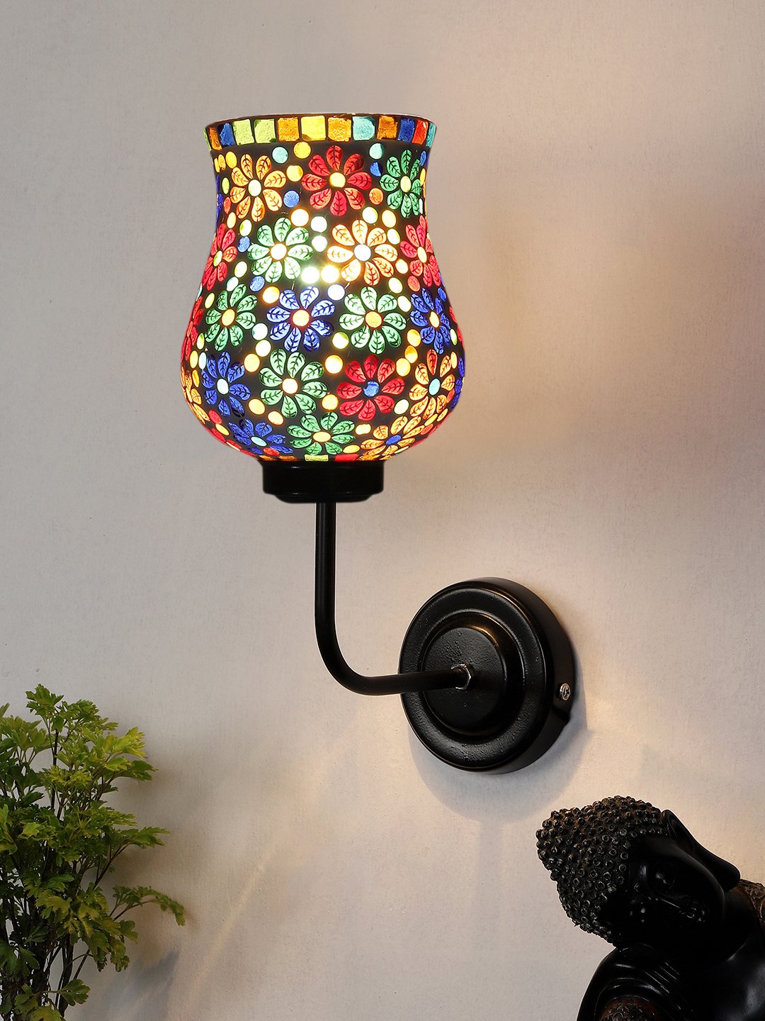 Ambika Home Multicolor Mosaic Glass shade wall mounted lamp with iron base Decorative Wall Lamp for Living Room, Bedroom & Hallway - Image 2