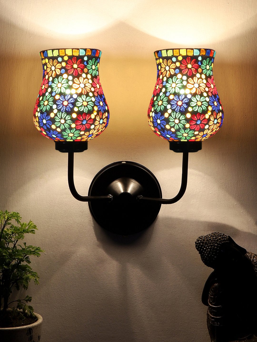 Ambika Home Dual Multicolor Mosaic Glass Wall Mounted Lamp with Iron Base Decorative Wall Lamp for Living Room, Bedroom & Hallway - Image 2