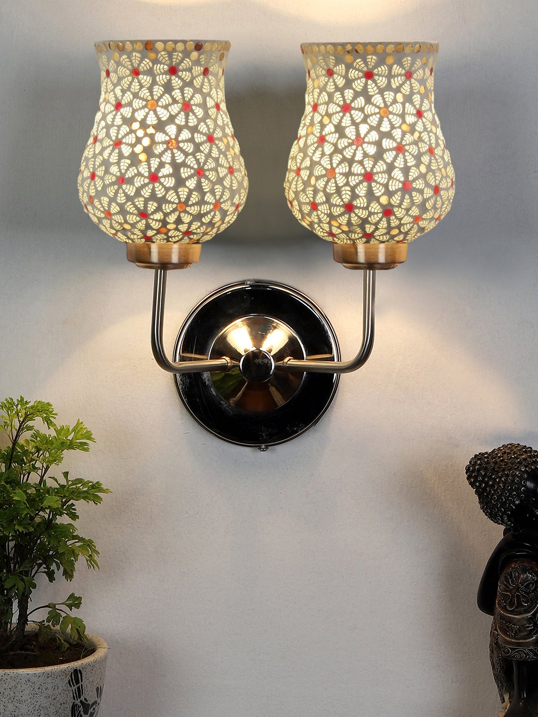 Ambika Home Dual Multicolor Mosaic Glass Wall Mounted Lamp with Steel Base Decorative Wall Lamp for Living Room, Bedroom & Hallway - Image 2