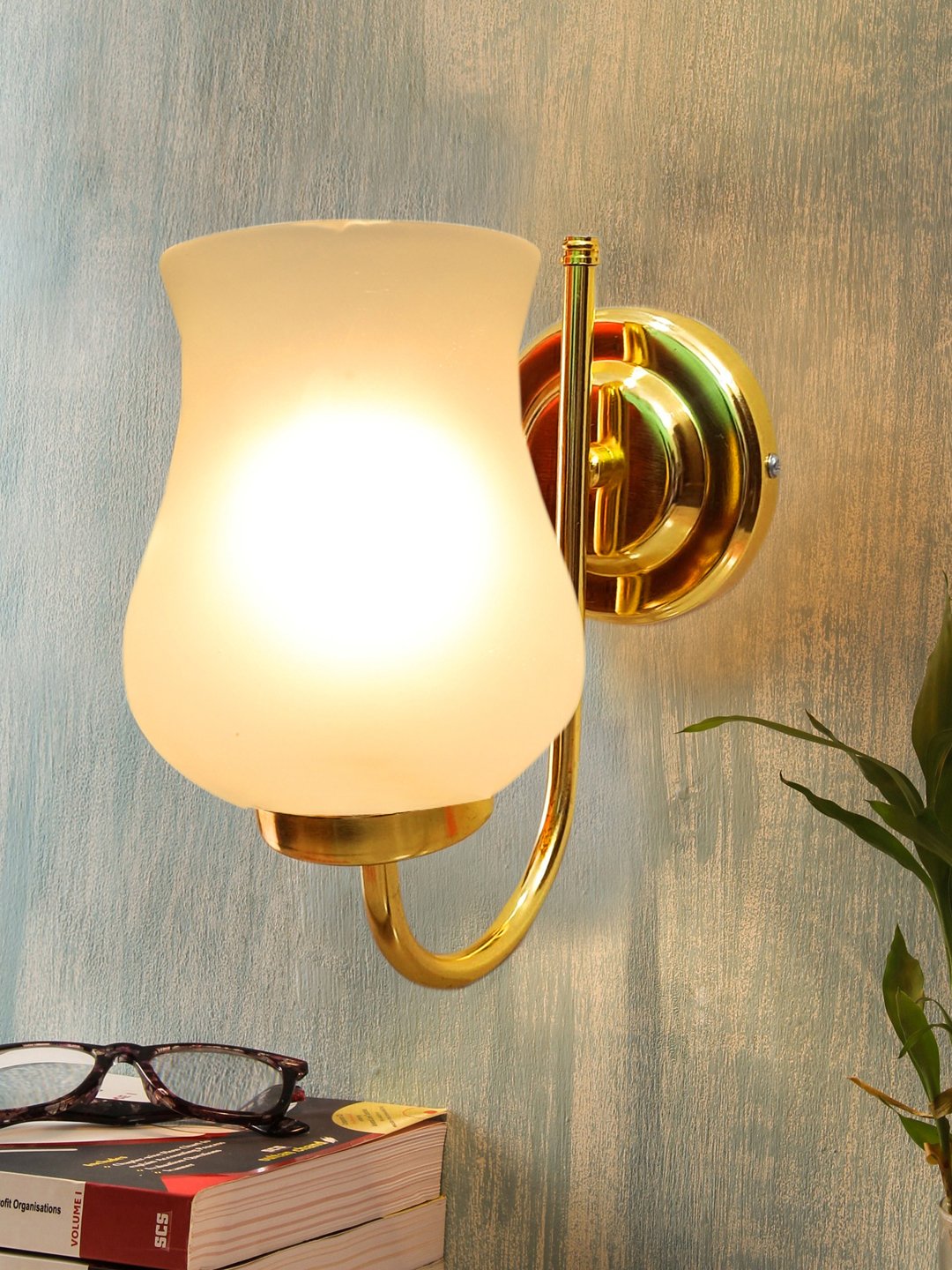 Ambika Home Milky White Glass wall mounted Gold Lamp | Modern Decorative Wall Lamp for Living Room, Bedroom & Hallway - Image 2