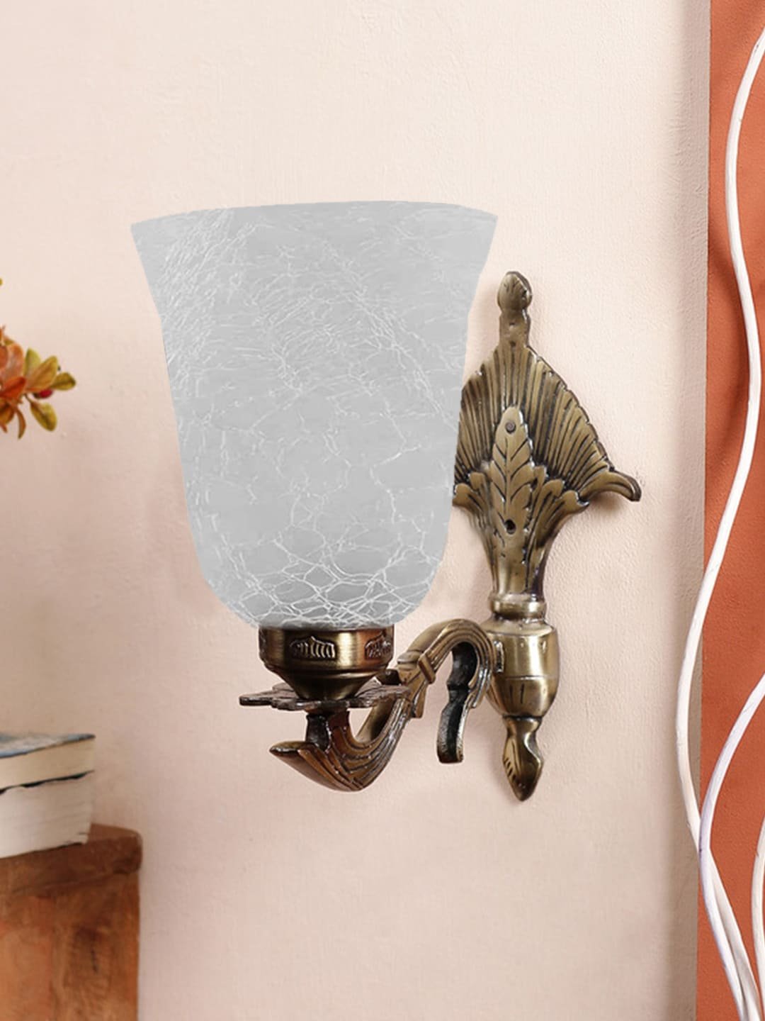 Ambika Home Antique wall lamp with White Milky Crinkle Glass | Modern Wall Light for Living Room Bedroom Hallway Lobby Staircase | Decorative Indoor Wall Sconce - Image 5