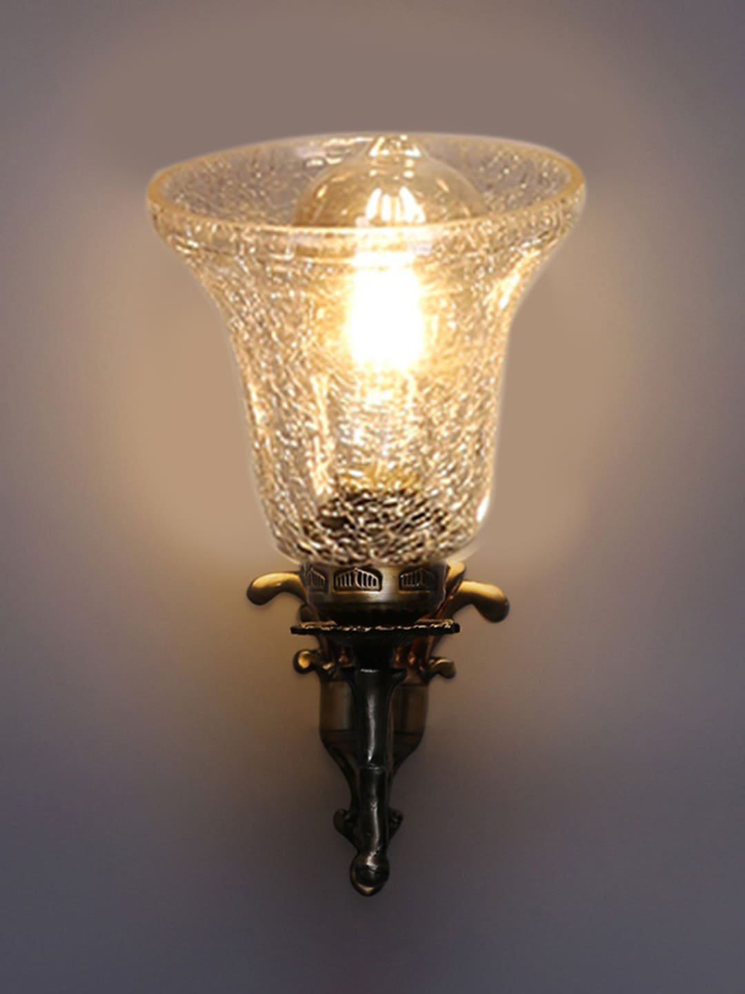Ambika Home Antique wall lamp with Transparent Crinkle Glass | Modern Wall Light for Living Room Bedroom Hallway Lobby Staircase | Decorative Indoor Wall Sconce - Image 4