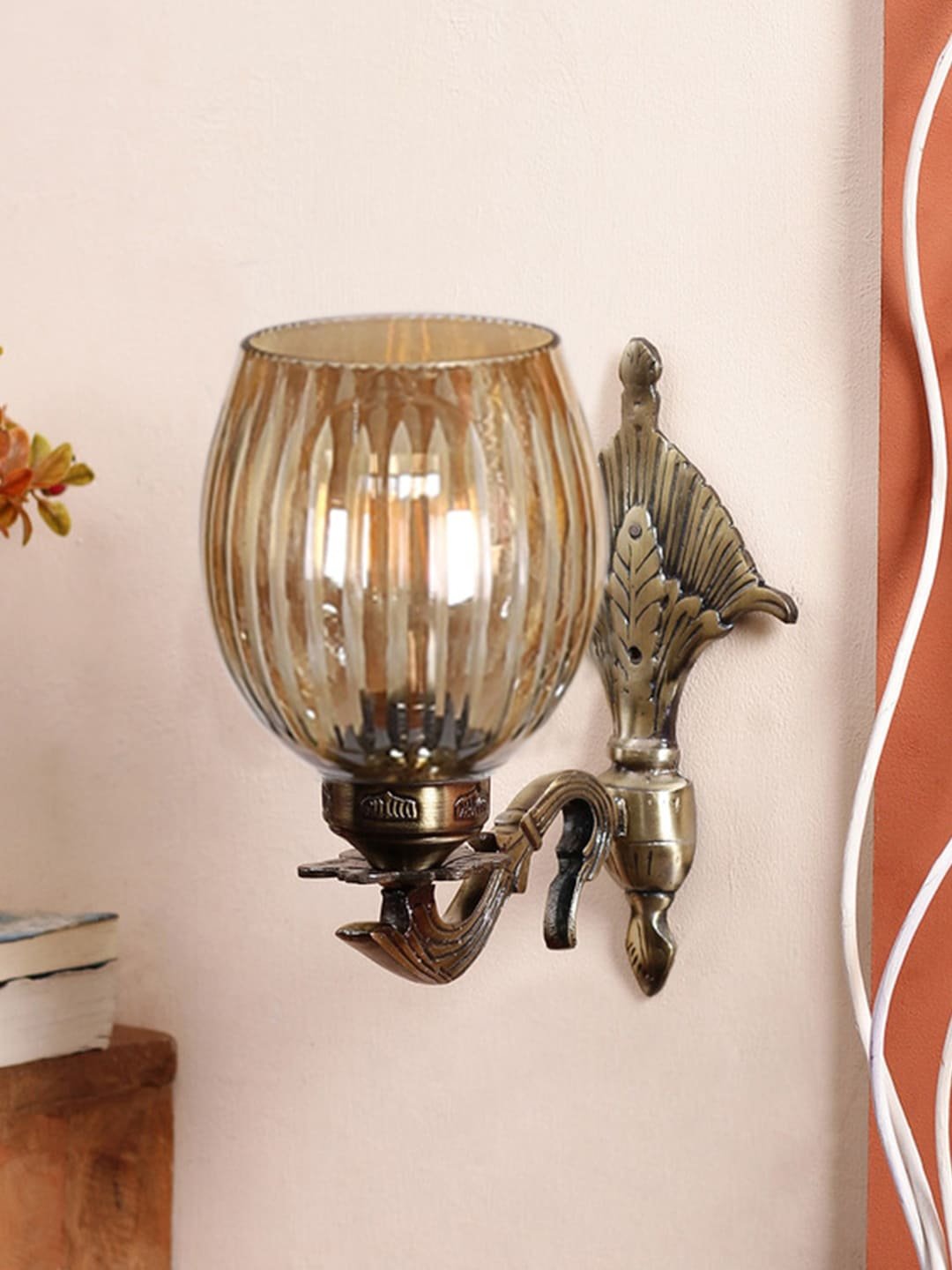Ambika Home Antique wall lamp with Diamond Cut Smoke Glass | Modern Wall Light for Living Room Bedroom Hallway Lobby Staircase | Decorative Indoor Wall Sconce - Image 5