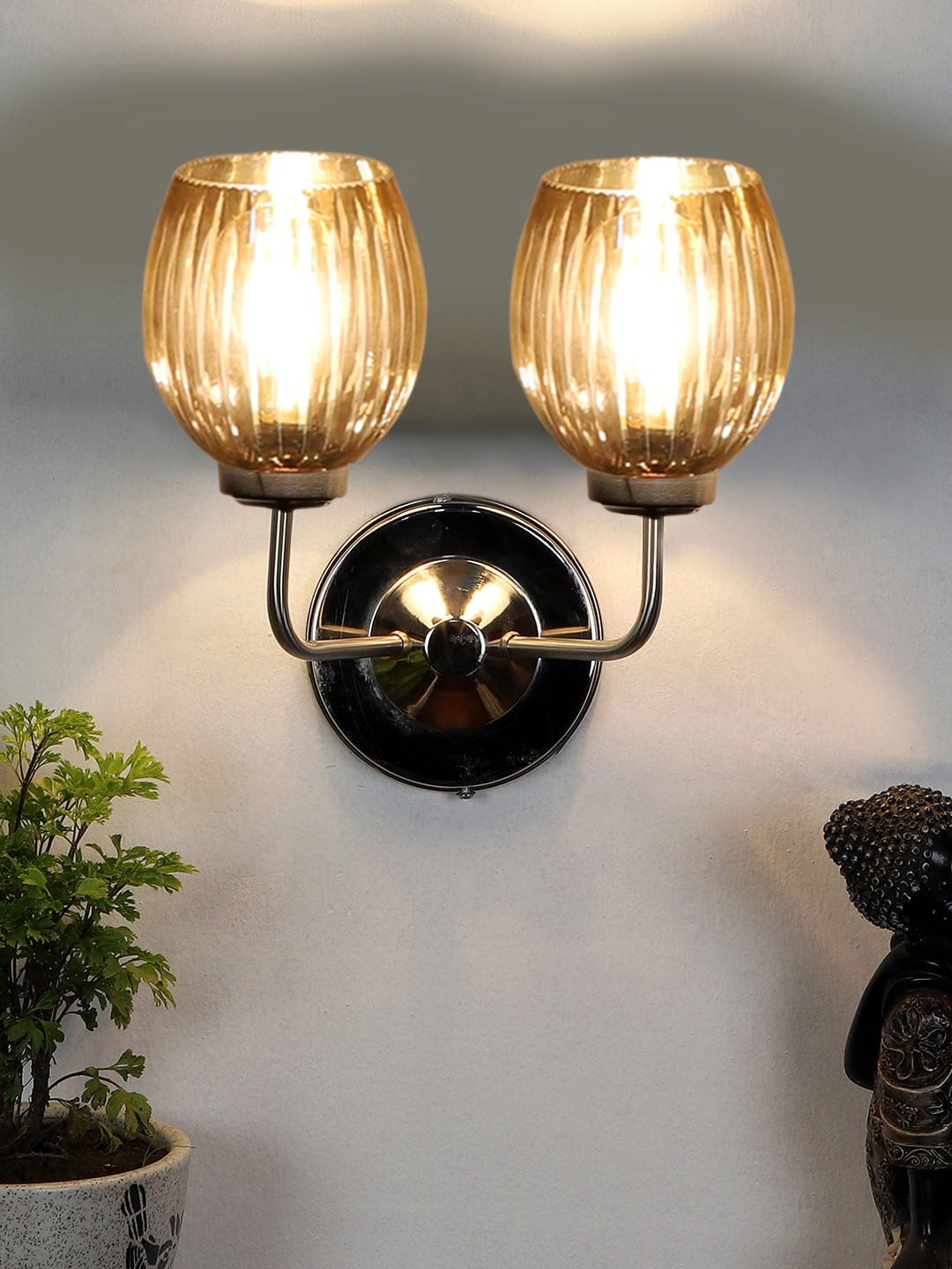 Ambika Home Dual Wall mounted Steel lamp with Diamond Cut Smoke Glass | Modern Wall Light for Living Room Bedroom Hallway Lobby Staircase | Decorative Indoor Wall Sconce - Image 6