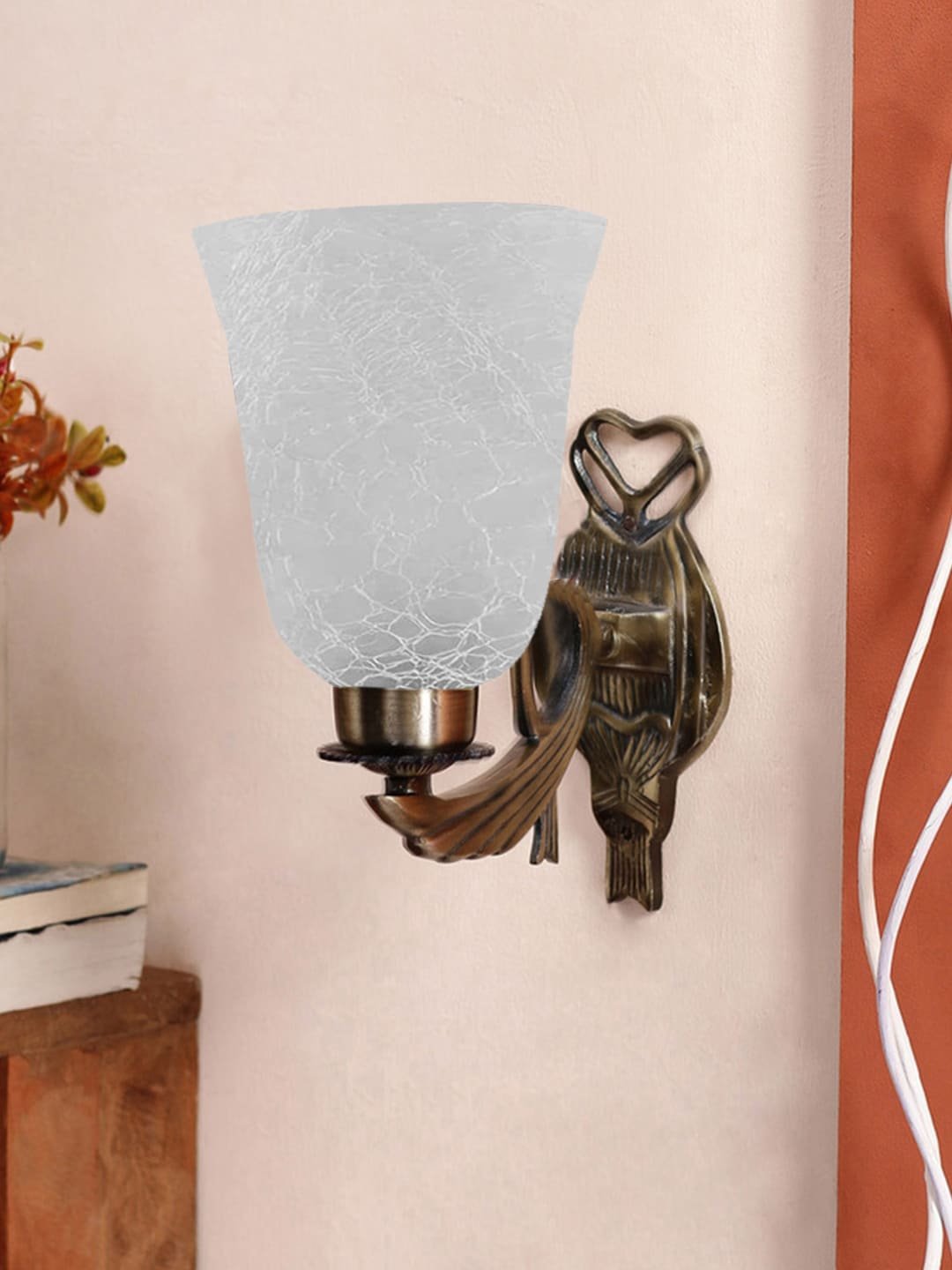 Ambika Home Antique wall lamp with White Milky Crinkle Glass | Modern Wall Light for Living Room Bedroom Hallway Lobby Staircase | Decorative Indoor Wall Sconce - Image 6