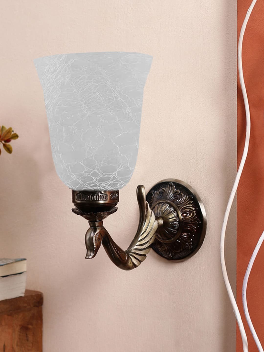 Ambika Home Antique wall lamp with White Milky Crinkle Glass | Modern Wall Light for Living Room Bedroom Hallway Lobby Staircase | Decorative Indoor Wall Sconce - Image 2