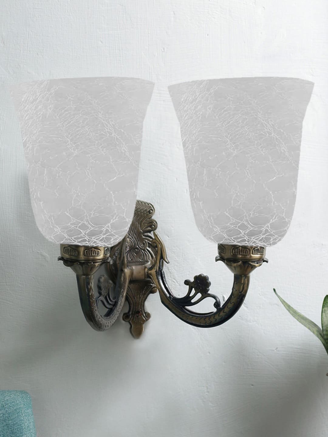 Ambika Home Dual Wall mounted Antique Gold lamp with White Milky Crinkle Glass | Modern Wall Light for Living Room Bedroom Hallway Lobby Staircase | Decorative Indoor Wall Sconce - Image 5