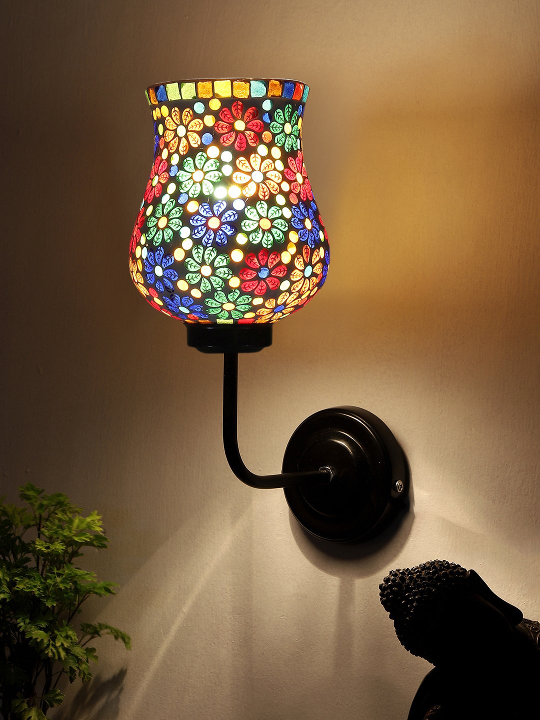 Ambika Home Multicolor Mosaic Glass shade wall mounted lamp with iron base Decorative Wall Lamp for Living Room, Bedroom & Hallway - Image 3