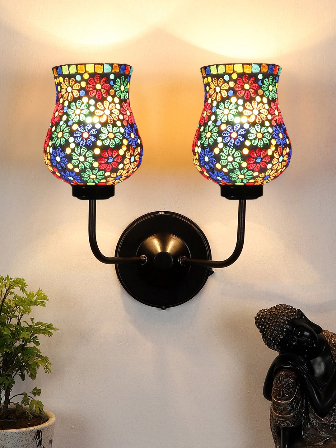 Ambika Home Dual Multicolor Mosaic Glass Wall Mounted Lamp with Iron Base Decorative Wall Lamp for Living Room, Bedroom & Hallway - Image 3