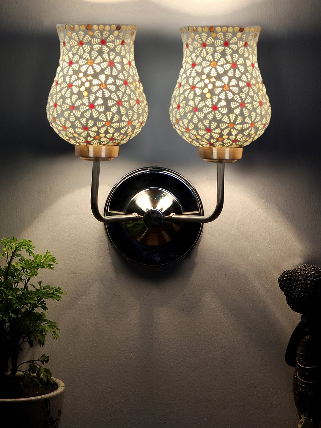 Ambika Home Dual Multicolor Mosaic Glass Wall Mounted Lamp with Steel Base Decorative Wall Lamp for Living Room, Bedroom & Hallway - Image 3
