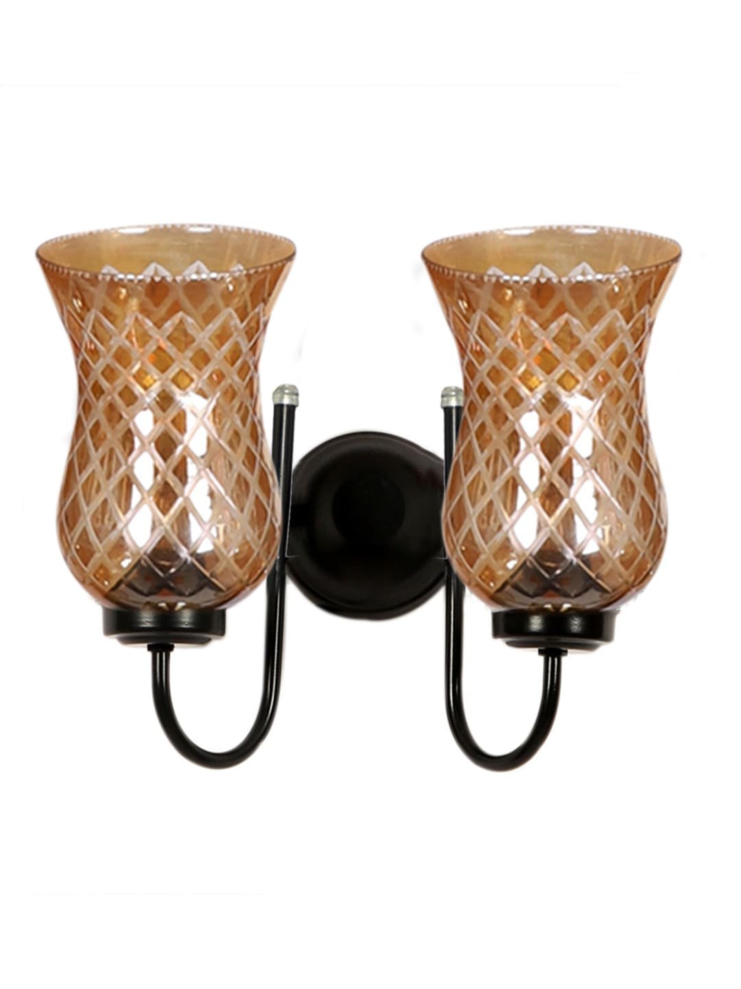 Ambika Home Dual Wall mounted Black lamp with Amber Smoke Glass | Modern Wall Light for Living Room Bedroom Hallway Lobby Staircase | Decorative Indoor Wall Sconce - Image 7