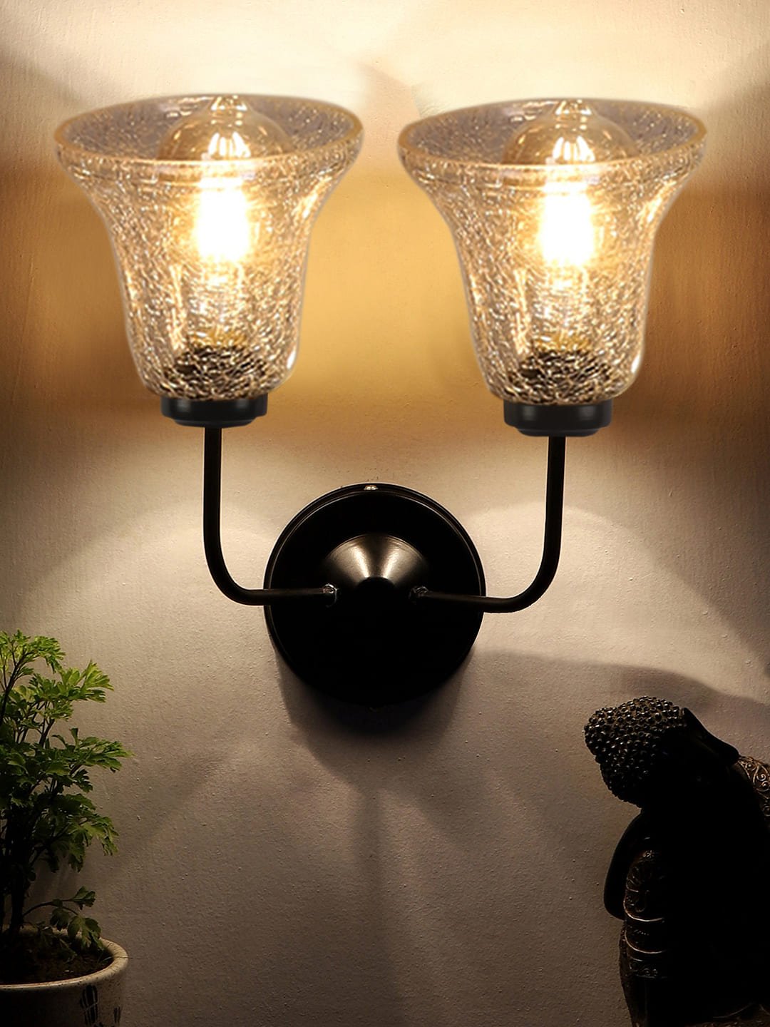Ambika Home Dual Wall mounted Black lamp with Transparent Crinkle Glass | Modern Wall Light for Living Room Bedroom Hallway Lobby Staircase | Decorative Indoor Wall Sconce - Image 7
