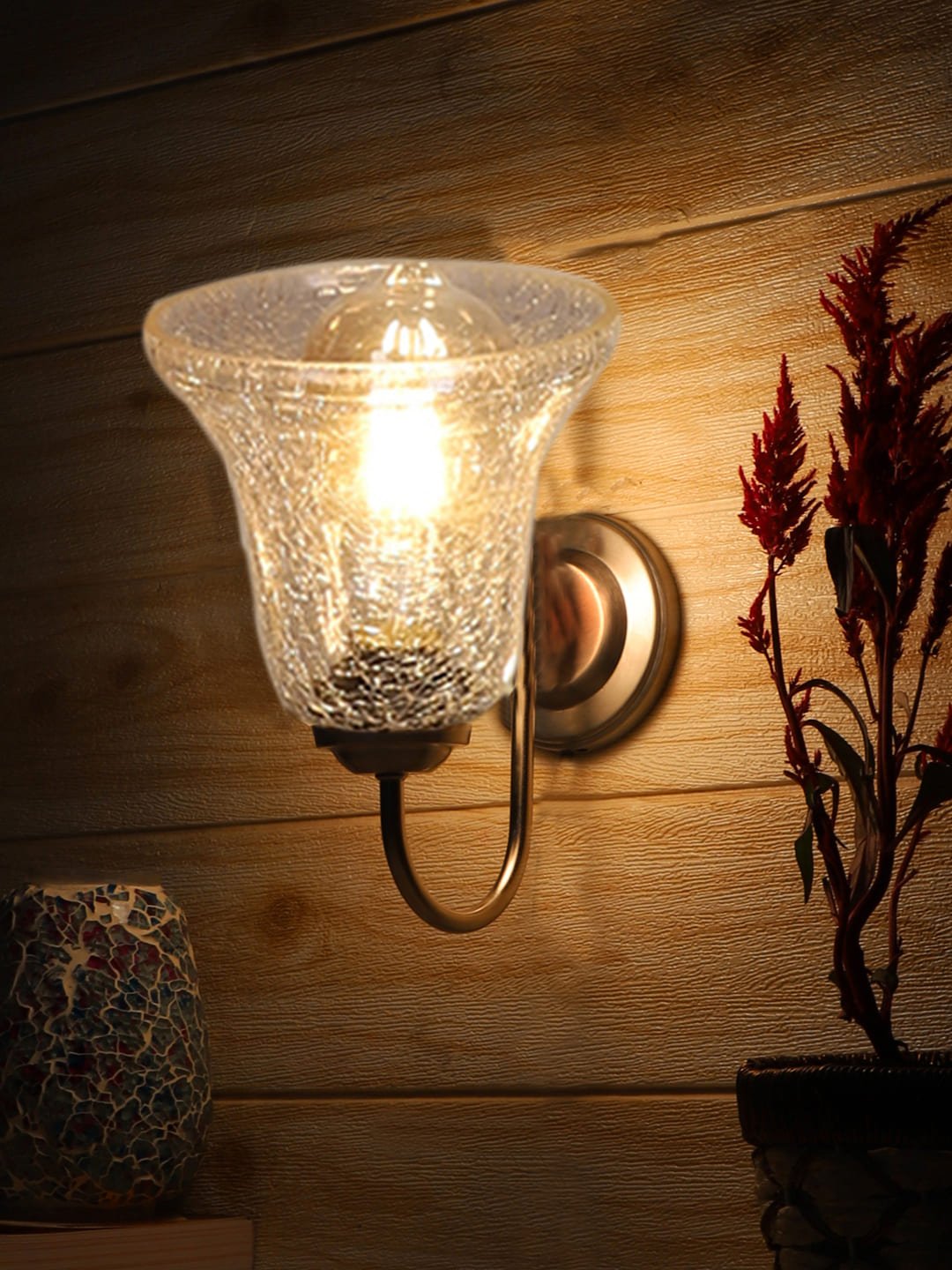 Ambika Home Steel wall mounted lamp with Transparent Crinkle Glass | Modern Wall Light for Living Room Bedroom Hallway Lobby Staircase | Decorative Indoor Wall Sconce - Image 8