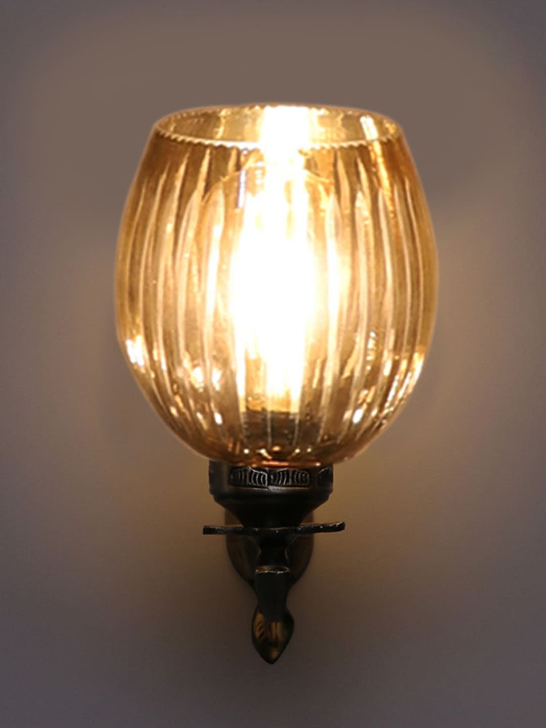 Ambika Home Antique wall lamp with Diamond Cut Smoke Glass | Modern Wall Light for Living Room Bedroom Hallway Lobby Staircase | Decorative Indoor Wall Sconce