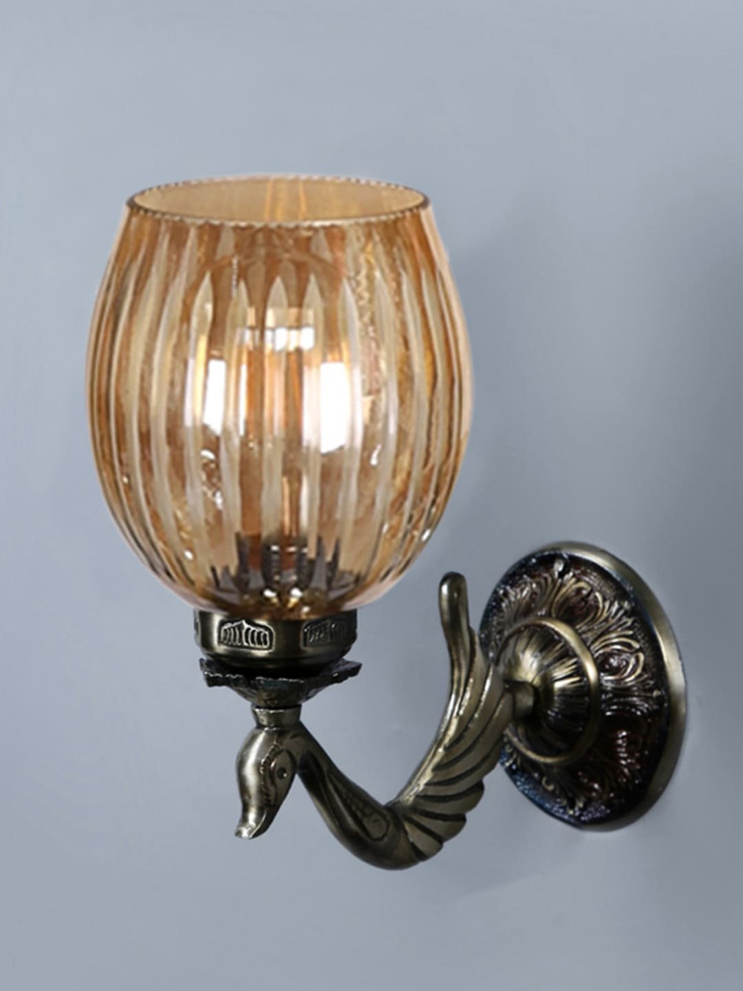 Ambika Home Antique wall lamp with Diamond Cut Smoke Glass | Modern Wall Light for Living Room Bedroom Hallway Lobby Staircase | Decorative Indoor Wall Sconce - Image 5