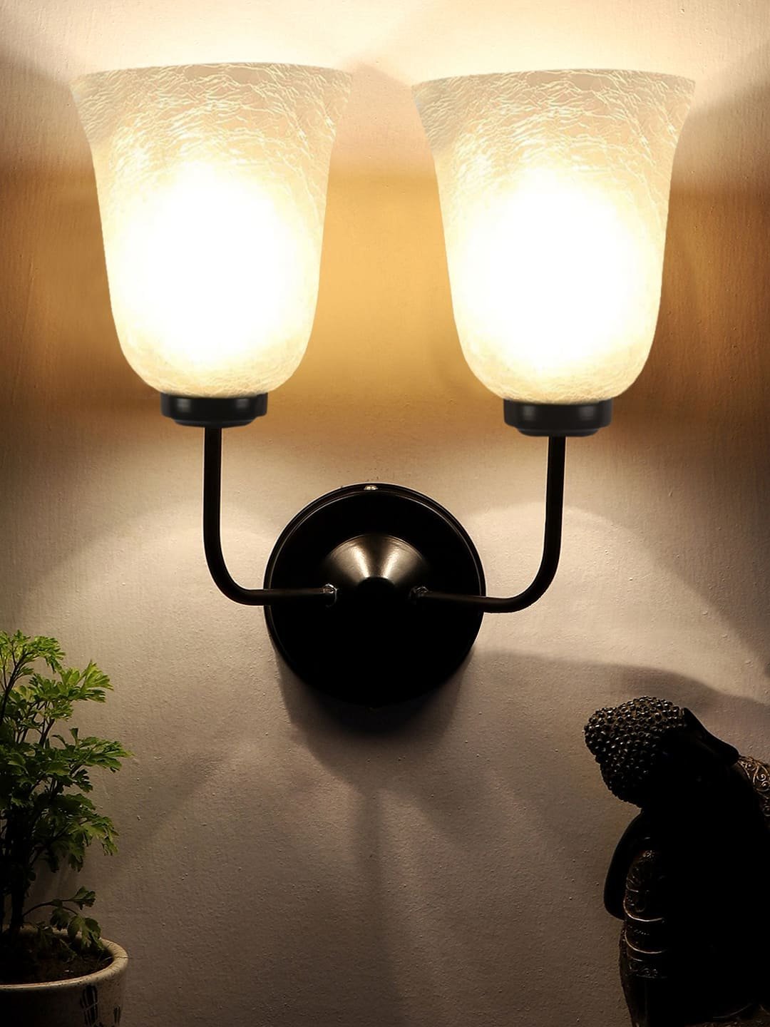 Ambika Home Dual Wall mounted Black lamp with White Milky Crinkle Glass | Modern Wall Light for Living Room Bedroom Hallway Lobby Staircase | Decorative Indoor Wall Sconce - Image 8