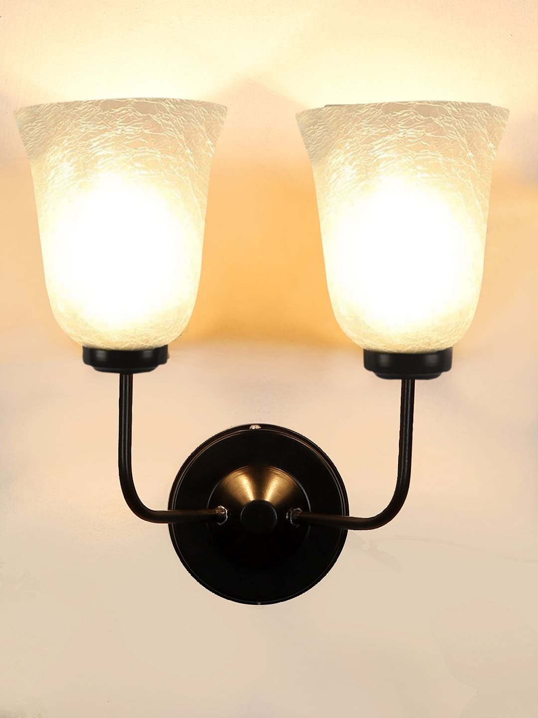 Ambika Home Dual Wall mounted Black lamp with White Milky Crinkle Glass | Modern Wall Light for Living Room Bedroom Hallway Lobby Staircase | Decorative Indoor Wall Sconce - Image 7