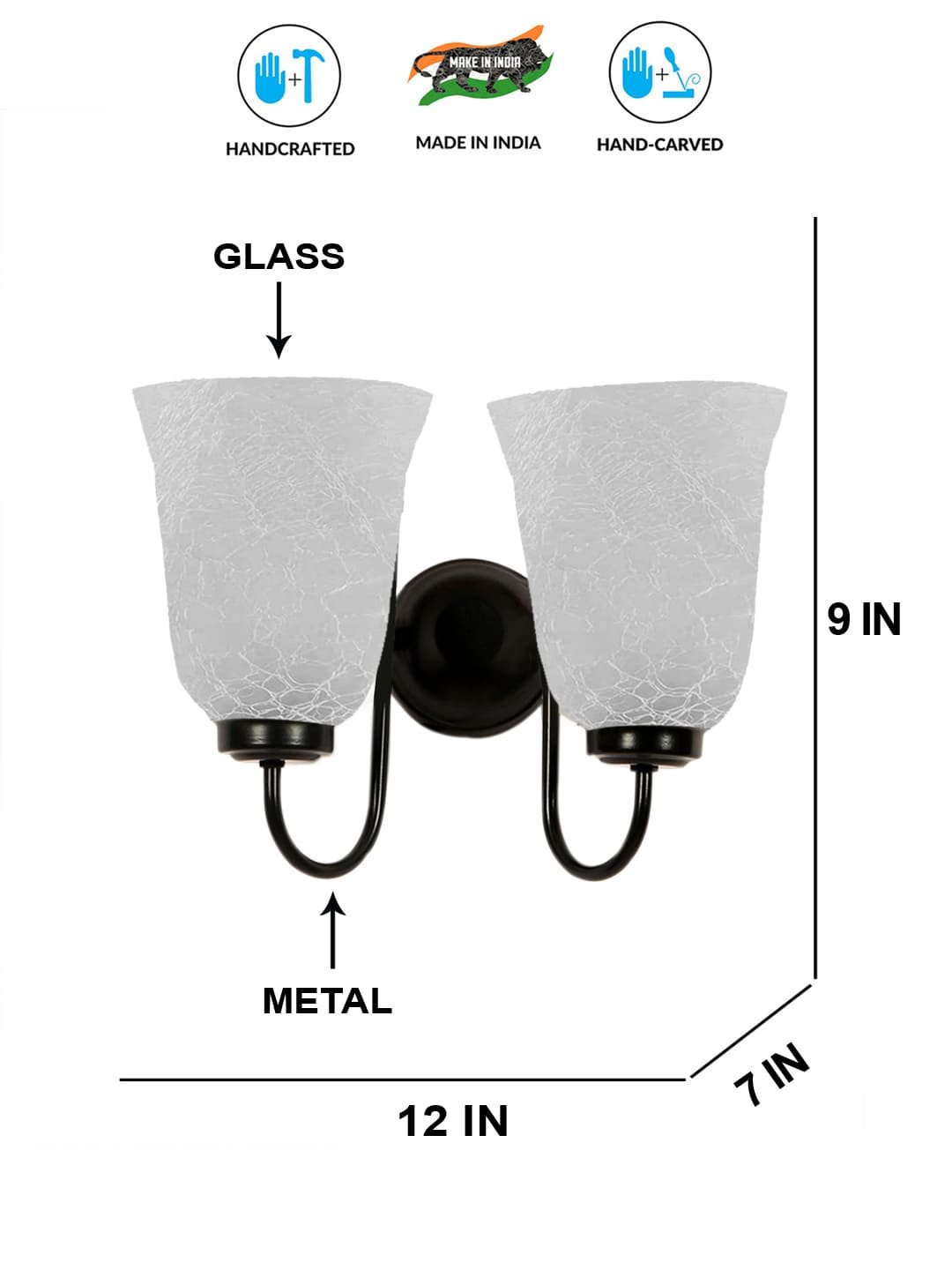 Ambika Home Dual Wall mounted Black lamp with White Milky Crinkle Glass | Modern Wall Light for Living Room Bedroom Hallway Lobby Staircase | Decorative Indoor Wall Sconce - Image 7