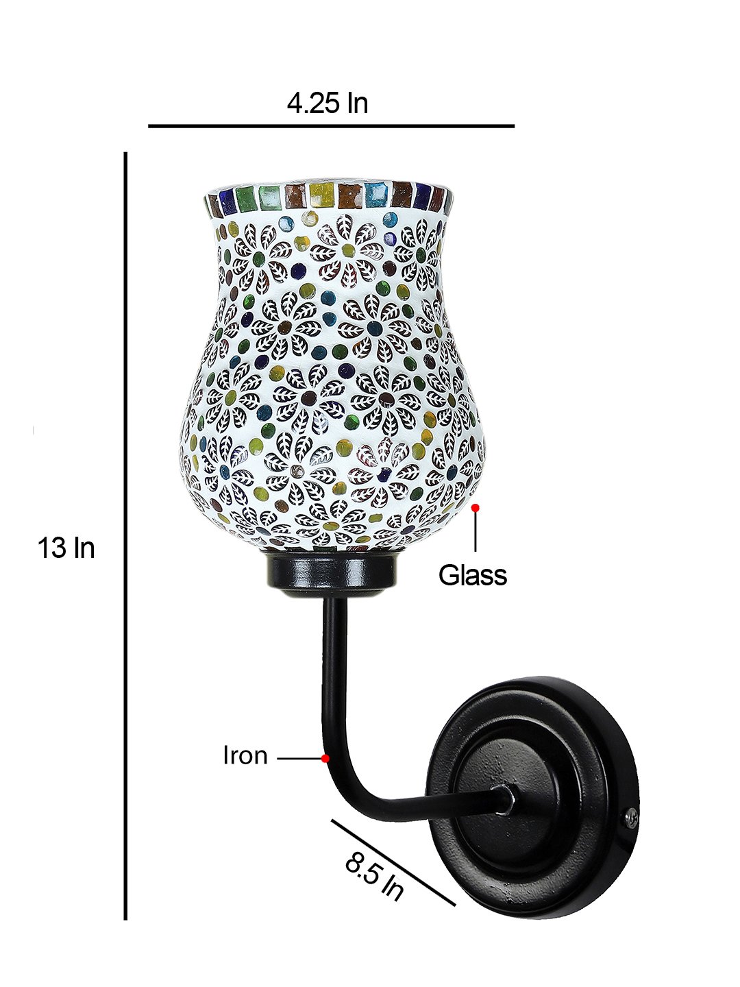 Ambika Home Multicolor Mosaic Glass shade wall mounted lamp with iron base Decorative Wall Lamp for Living Room, Bedroom & Hallway - Image 4