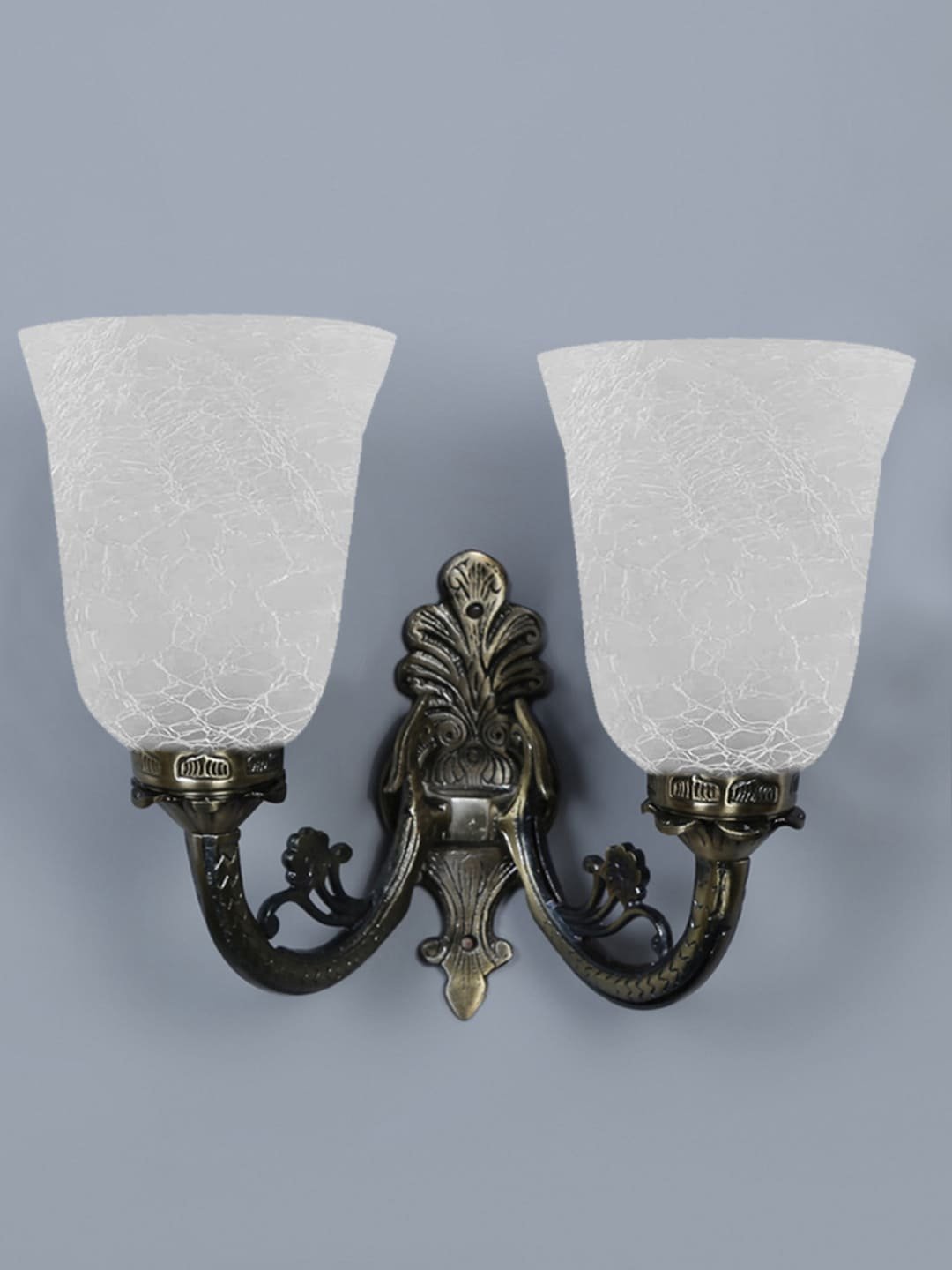 Ambika Home Dual Wall mounted Antique Gold lamp with White Milky Crinkle Glass | Modern Wall Light for Living Room Bedroom Hallway Lobby Staircase | Decorative Indoor Wall Sconce - Image 3