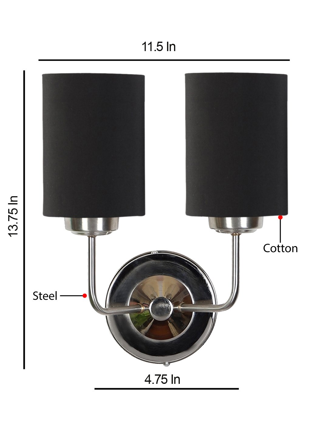 Ambika Home Dual Black cotton Wall mounted Lamp with Steel Base Decorative Wall Lamp for Living Room, Bedroom & Hallway - Image 6