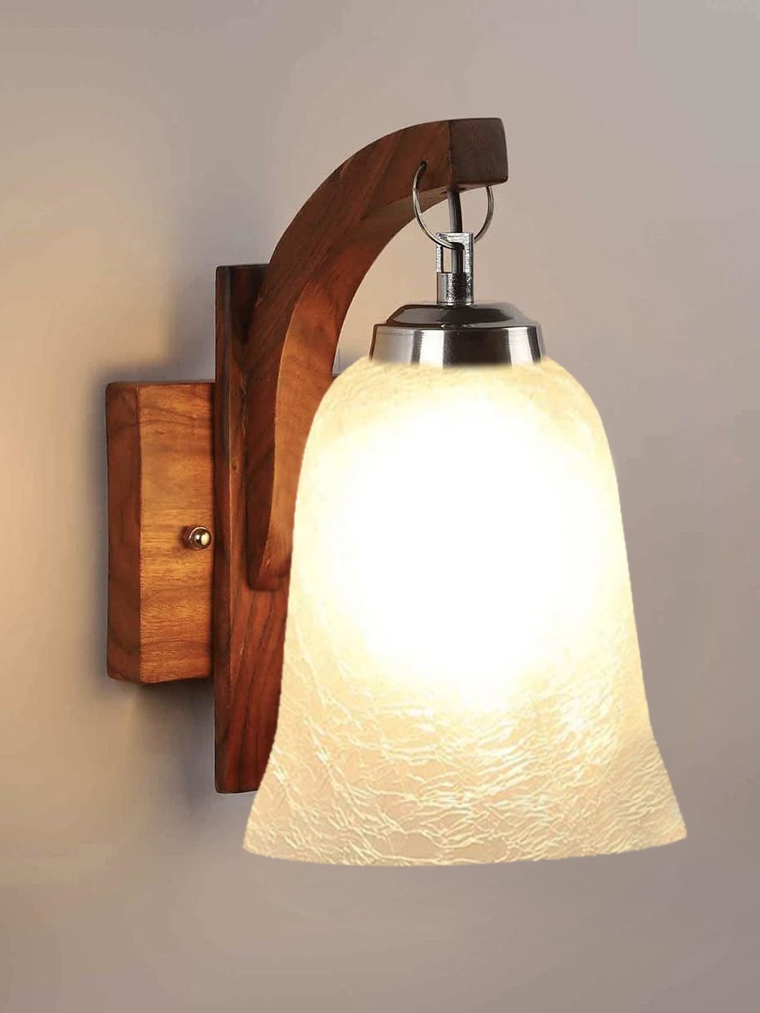 Ambika Home Wooden Wall Lamp with White Milky Crinkle Glass | Modern Wall Light for Living Room Bedroom Hallway Lobby Staircase | Decorative Indoor Wall Sconce - Image 4