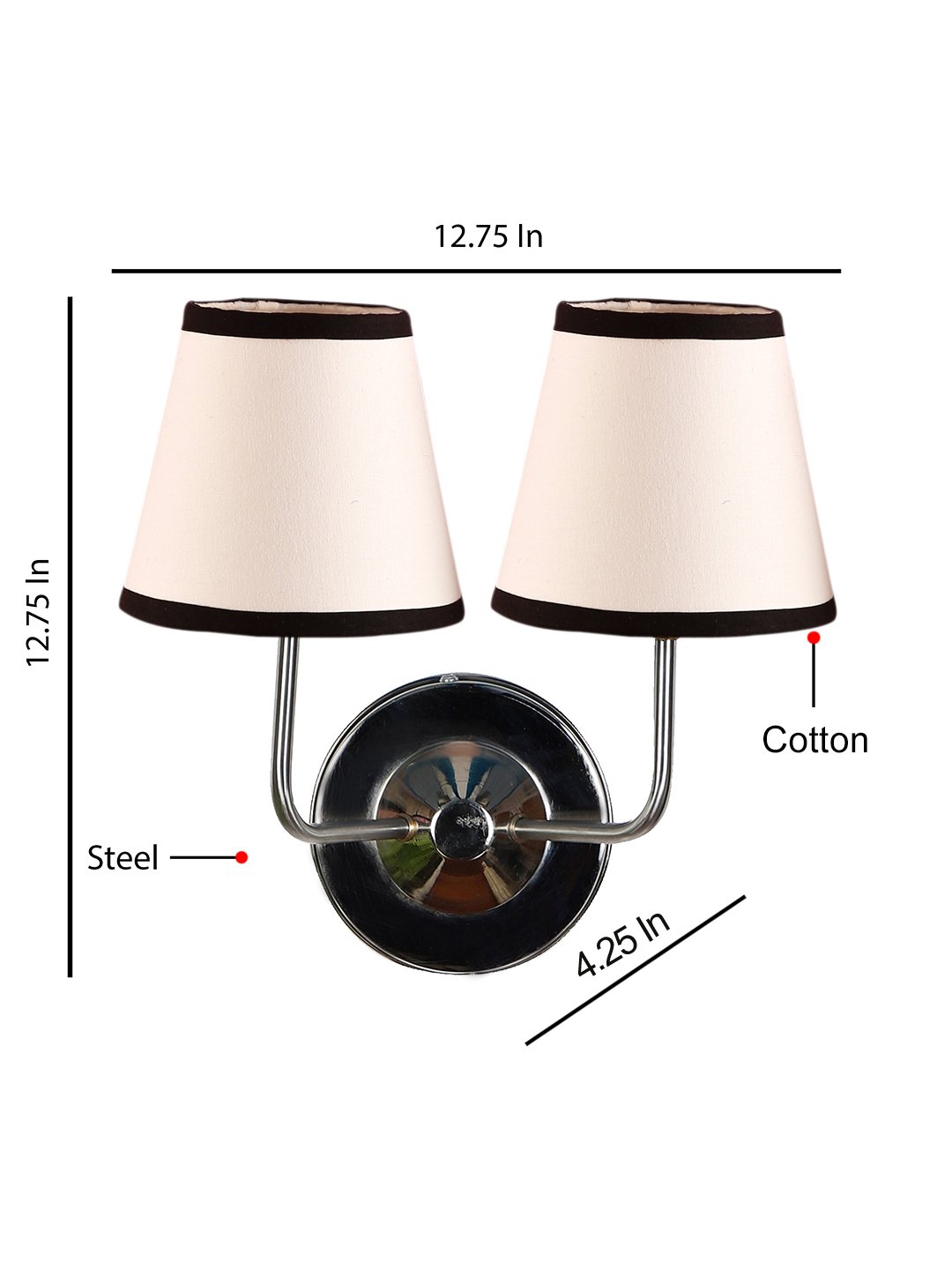 Ambika Home Dual Off White Cotton Wall Mounted Lamp with Steel Base Decorative Wall Lamp for Living Room, Bedroom & Hallway - Image 5