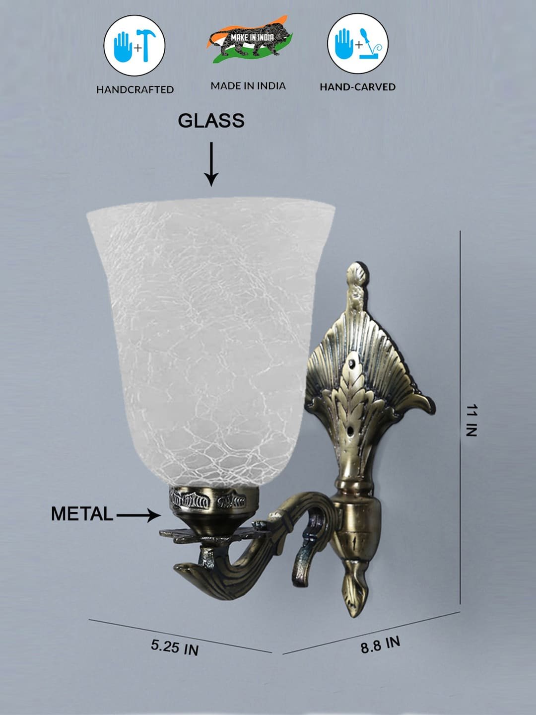 Ambika Home Antique wall lamp with White Milky Crinkle Glass | Modern Wall Light for Living Room Bedroom Hallway Lobby Staircase | Decorative Indoor Wall Sconce - Image 2