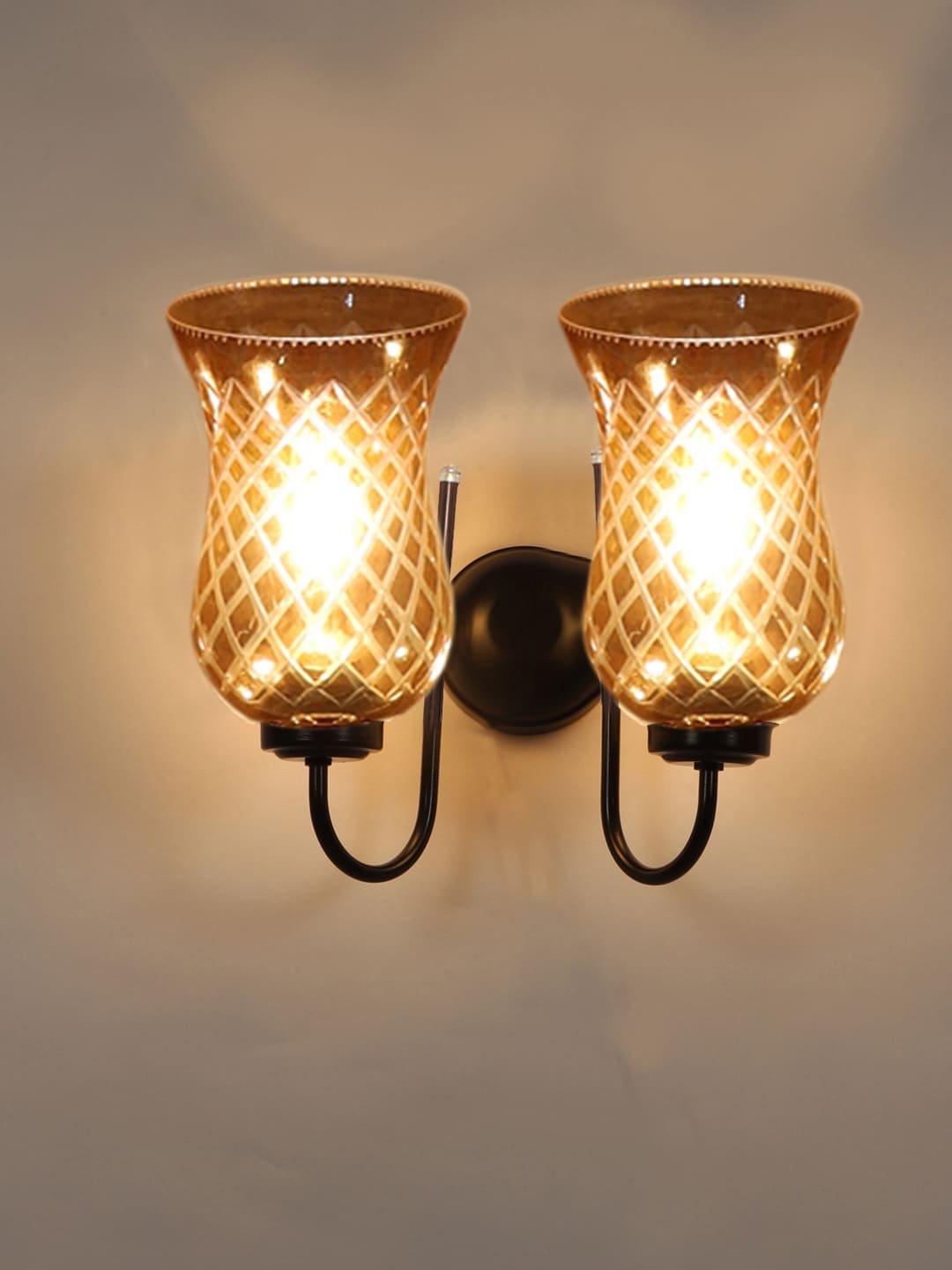 Ambika Home Dual Wall mounted Black lamp with Amber Smoke Glass | Modern Wall Light for Living Room Bedroom Hallway Lobby Staircase | Decorative Indoor Wall Sconce - Image 5