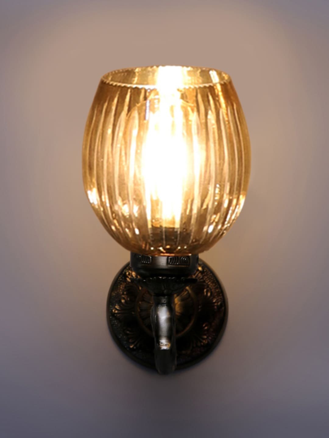 Ambika Home Antique wall lamp with Diamond Cut Smoke Glass | Modern Wall Light for Living Room Bedroom Hallway Lobby Staircase | Decorative Indoor Wall Sconce - Image 3