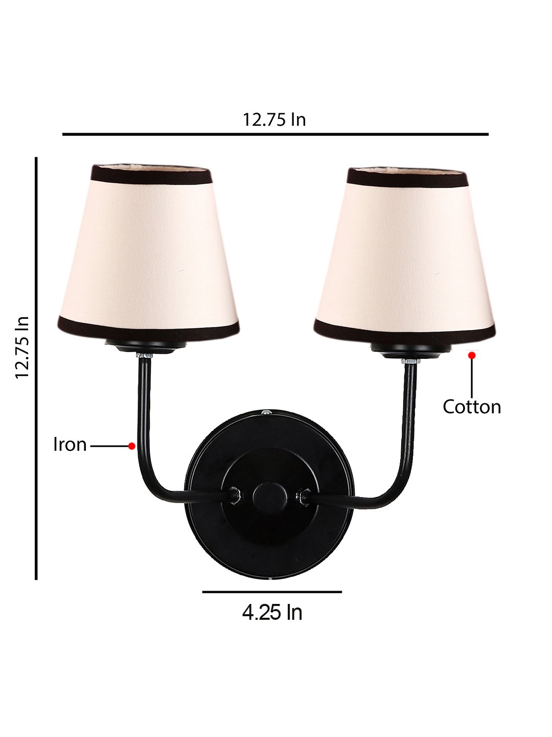 Ambika Home Dual White & Black cotton Wall mounted Lamp Iron Base Decorative Wall Lamp for Living Room, Bedroom & Hallway - Image 5