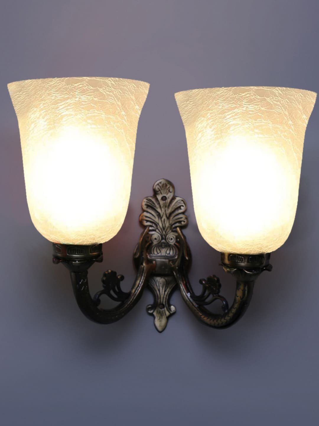 Ambika Home Dual Wall mounted Antique Gold lamp with White Milky Crinkle Glass | Modern Wall Light for Living Room Bedroom Hallway Lobby Staircase | Decorative Indoor Wall Sconce - Image 2