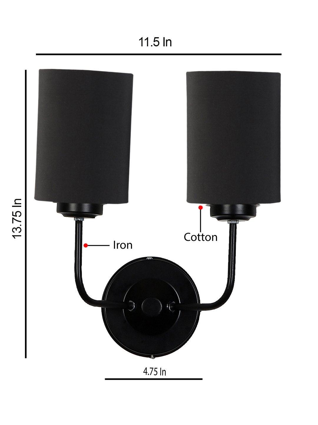 Ambika Home Dual Black cotton Wall mounted Lamp with Iron Base Decorative Wall Lamp for Living Room, Bedroom & Hallway - Image 5