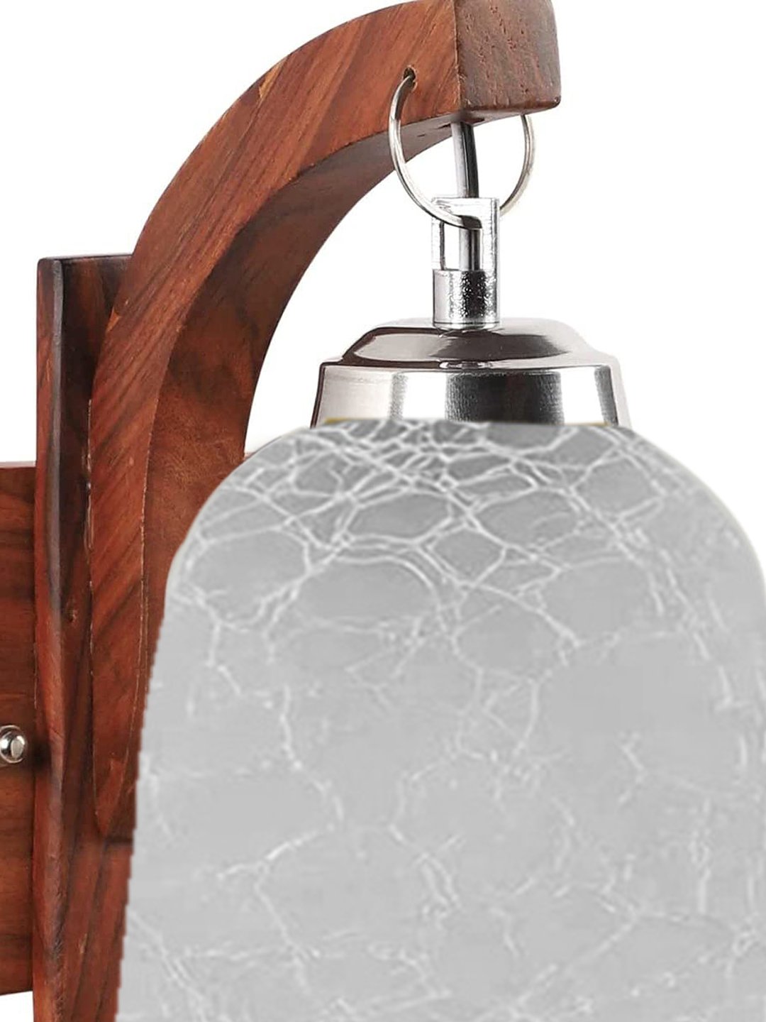 Ambika Home Wooden Wall Lamp with White Milky Crinkle Glass | Modern Wall Light for Living Room Bedroom Hallway Lobby Staircase | Decorative Indoor Wall Sconce - Image 3