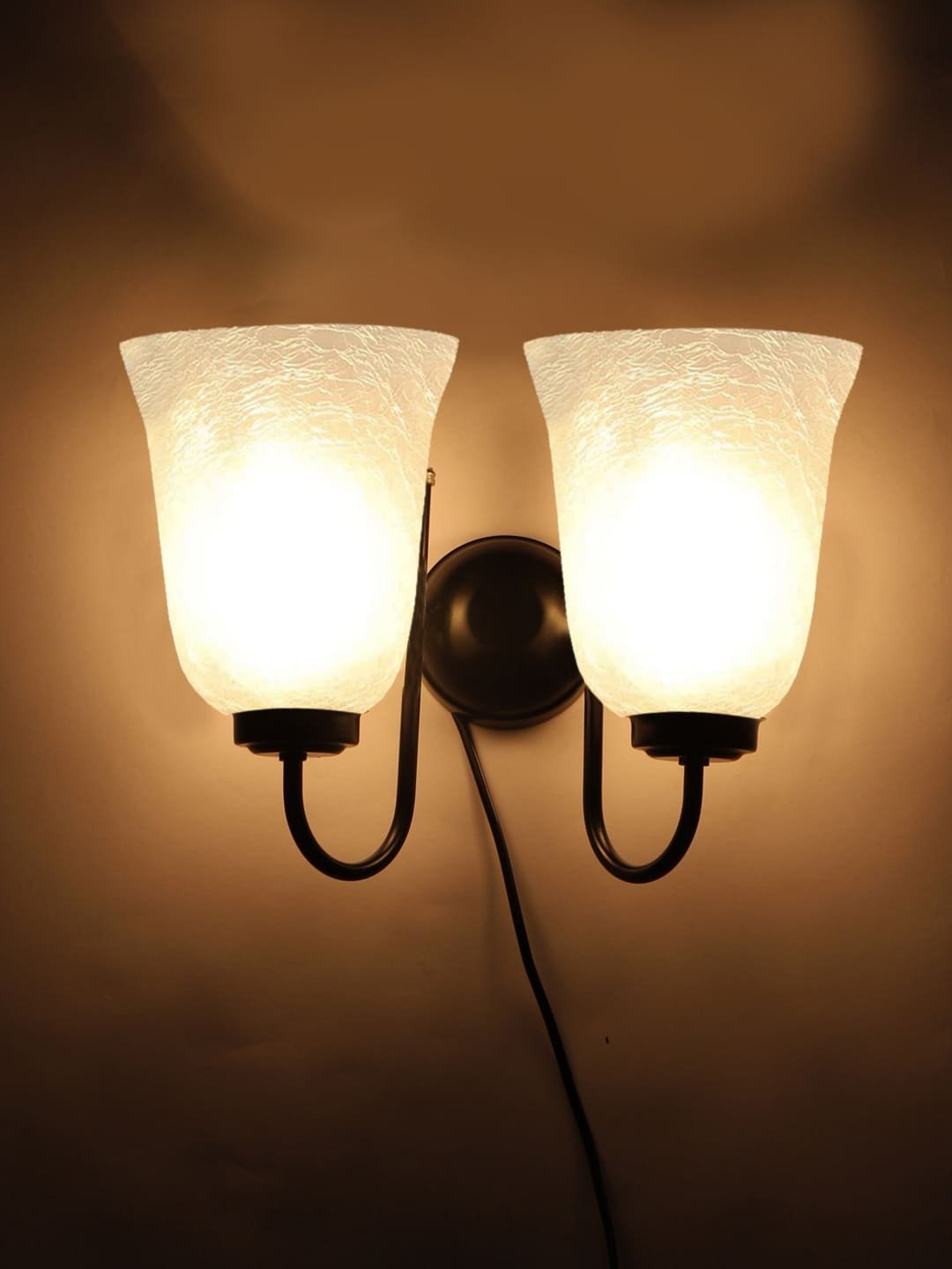 Ambika Home Dual Wall mounted Black lamp with White Milky Crinkle Glass | Modern Wall Light for Living Room Bedroom Hallway Lobby Staircase | Decorative Indoor Wall Sconce - Image 5