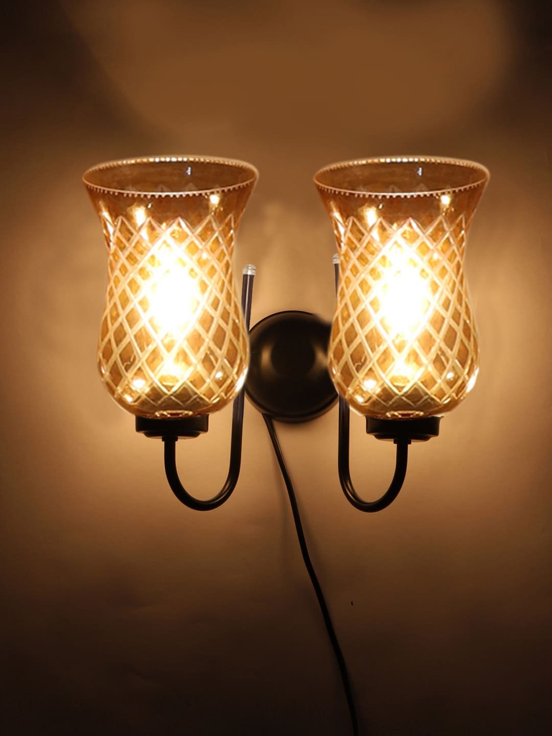 Ambika Home Dual Wall mounted Black lamp with Amber Smoke Glass | Modern Wall Light for Living Room Bedroom Hallway Lobby Staircase | Decorative Indoor Wall Sconce - Image 4