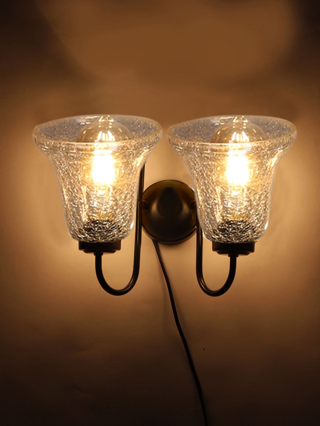 Ambika Home Dual Wall mounted Black lamp with Transparent Crinkle Glass | Modern Wall Light for Living Room Bedroom Hallway Lobby Staircase | Decorative Indoor Wall Sconce - Image 5