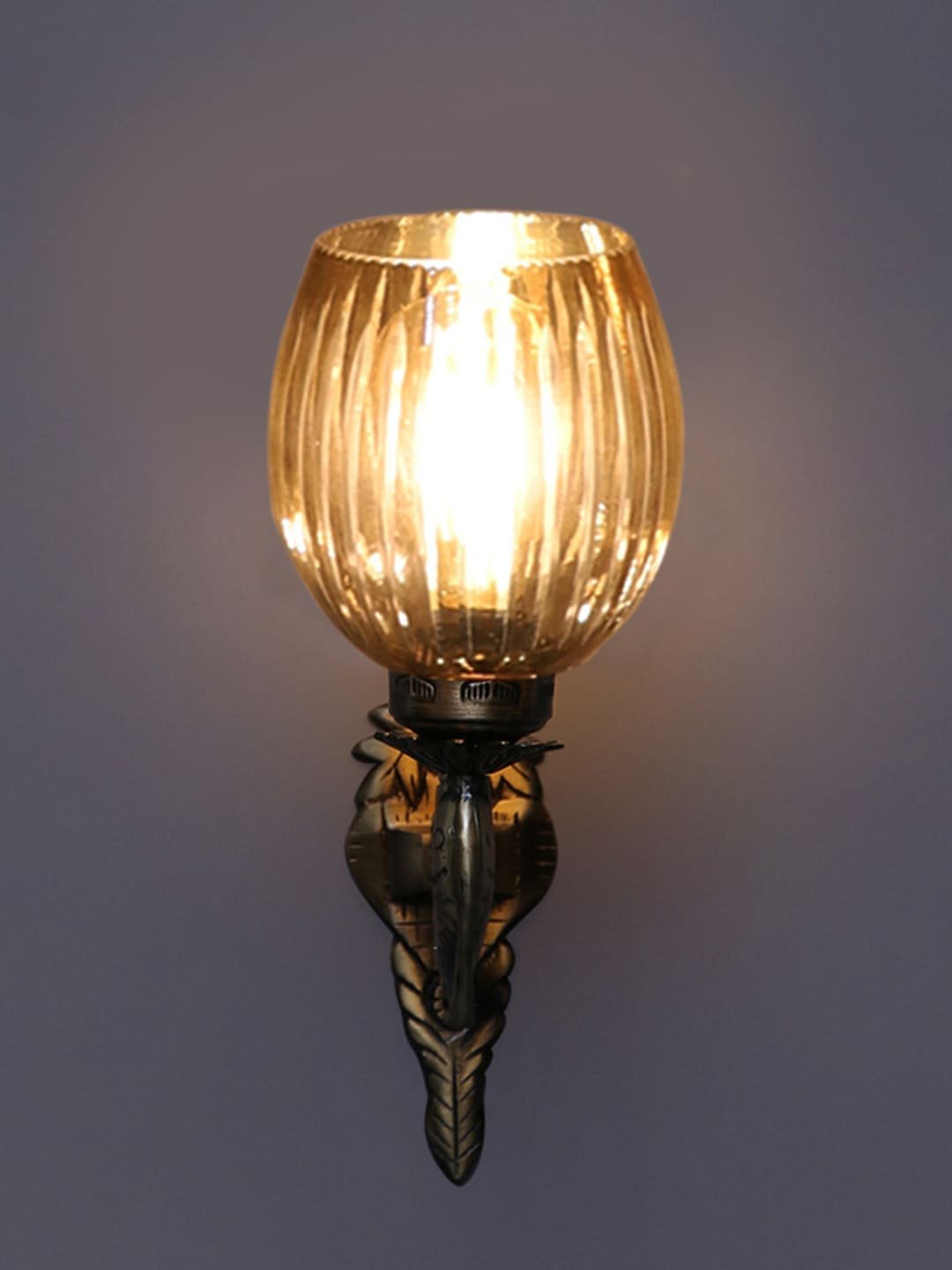 Ambika Home Antique wall lamp with Diamond Cut Smoke Glass | Modern Wall Light for Living Room Bedroom Hallway Lobby Staircase | Decorative Indoor Wall Sconce - Image 3