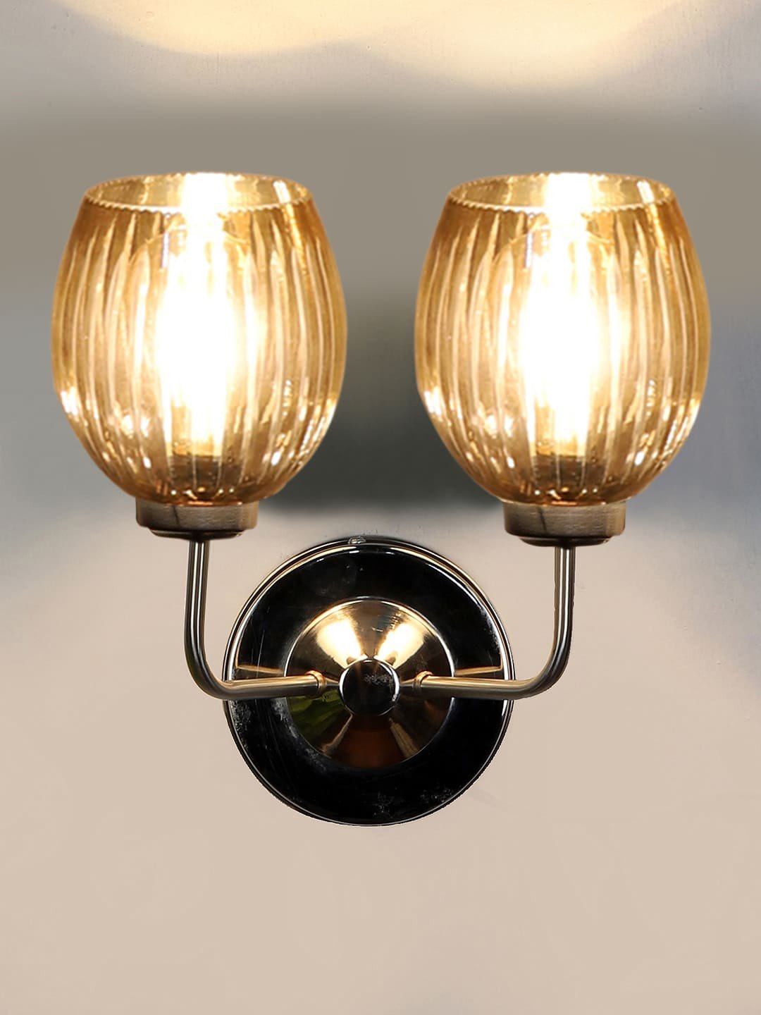 Ambika Home Dual Wall mounted Steel lamp with Diamond Cut Smoke Glass | Modern Wall Light for Living Room Bedroom Hallway Lobby Staircase | Decorative Indoor Wall Sconce - Image 2