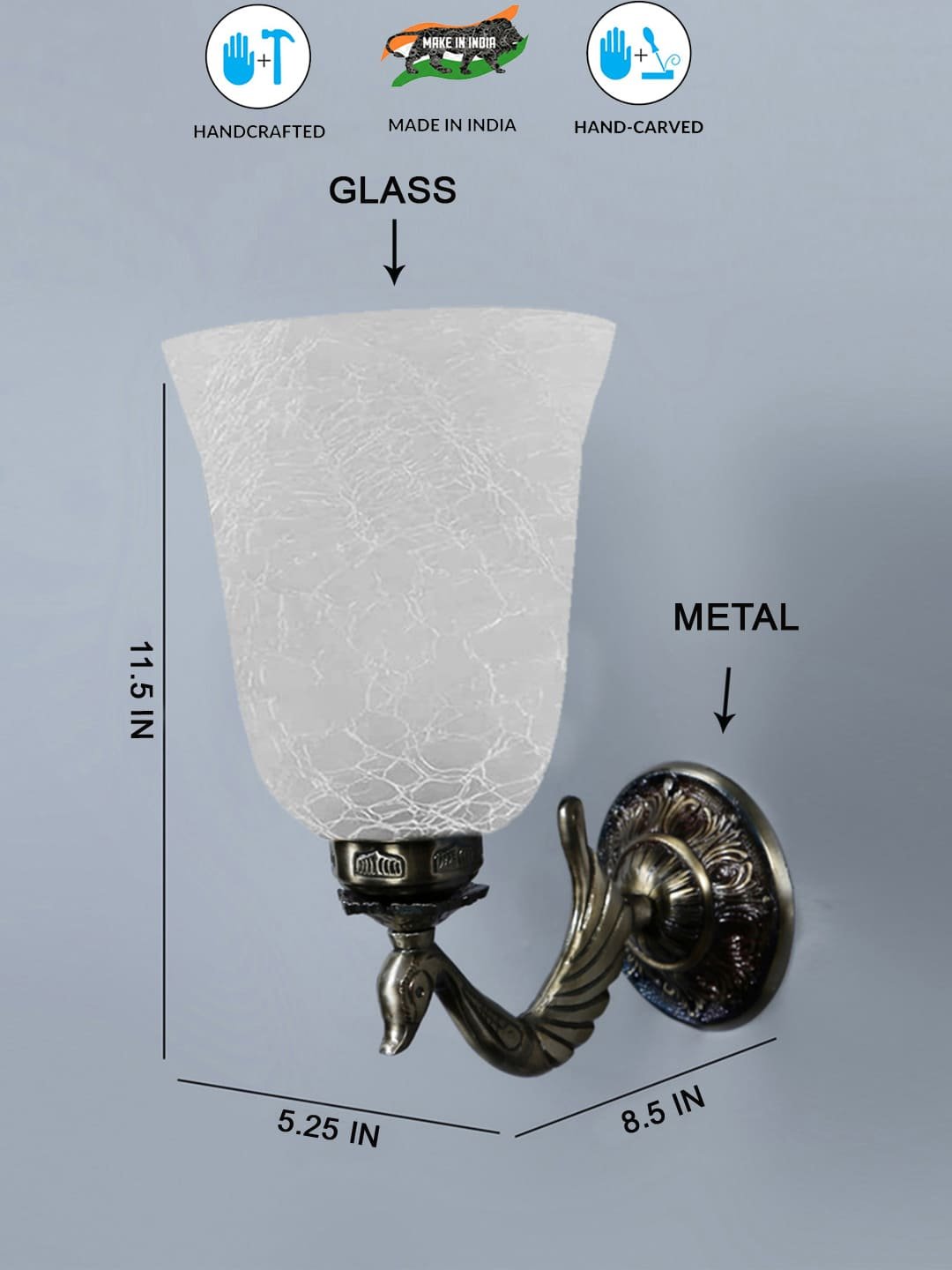 Ambika Home Antique wall lamp with White Milky Crinkle Glass | Modern Wall Light for Living Room Bedroom Hallway Lobby Staircase | Decorative Indoor Wall Sconce - Image 4