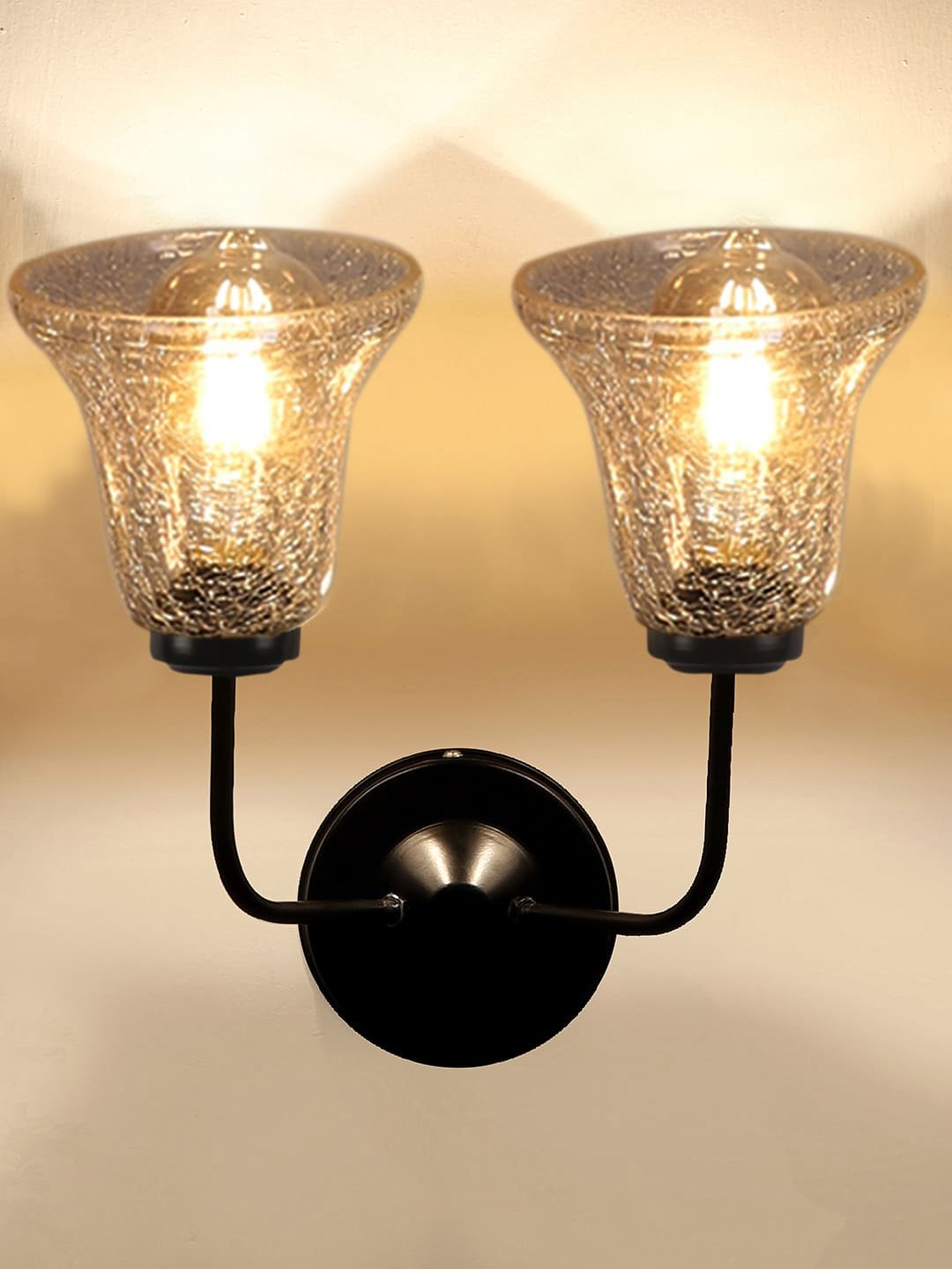 Ambika Home Dual Wall mounted Black lamp with Transparent Crinkle Glass | Modern Wall Light for Living Room Bedroom Hallway Lobby Staircase | Decorative Indoor Wall Sconce - Image 3