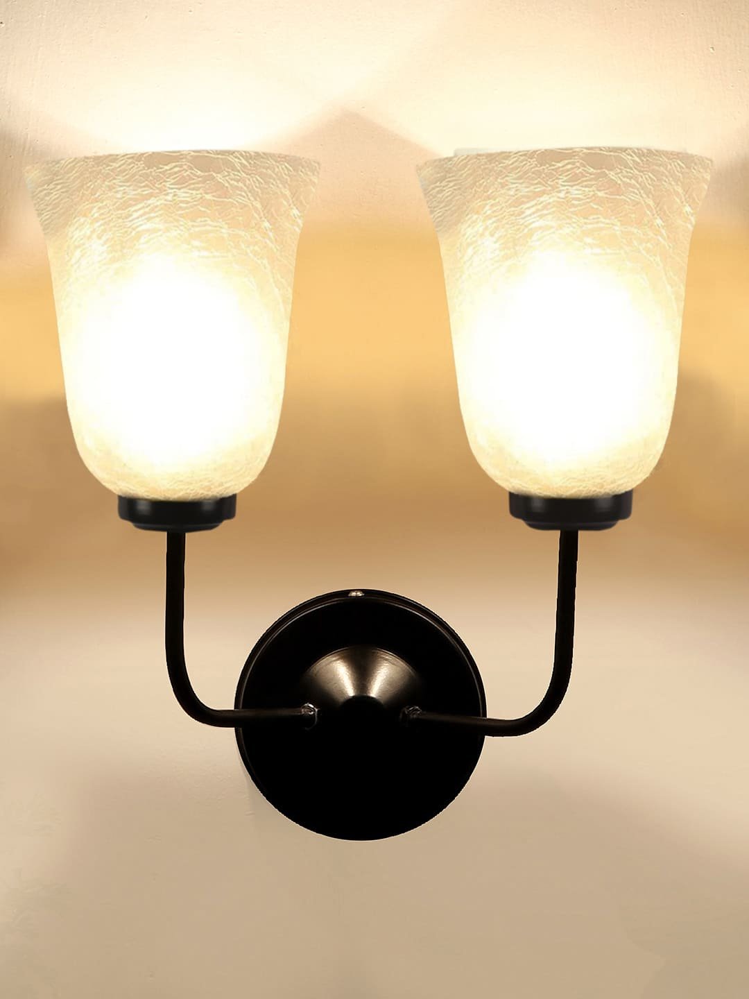 Ambika Home Dual Wall mounted Black lamp with White Milky Crinkle Glass | Modern Wall Light for Living Room Bedroom Hallway Lobby Staircase | Decorative Indoor Wall Sconce - Image 4