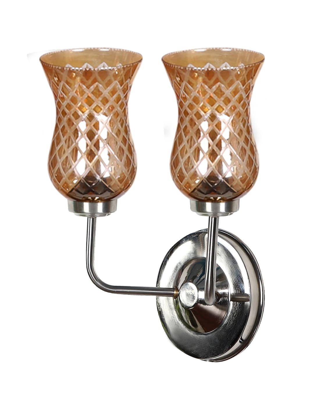 Ambika Home Dual Wall mounted Steel lamp with Amber Smoke Glass | Modern Wall Light for Living Room Bedroom Hallway Lobby Staircase | Decorative Indoor Wall Sconce - Image 6