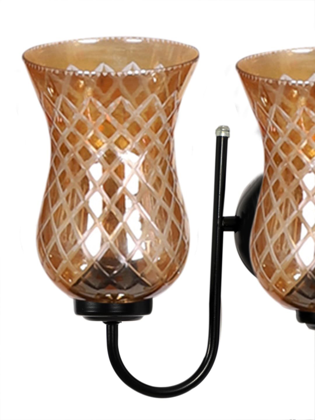 Ambika Home Dual Wall mounted Black lamp with Amber Smoke Glass | Modern Wall Light for Living Room Bedroom Hallway Lobby Staircase | Decorative Indoor Wall Sconce - Image 2