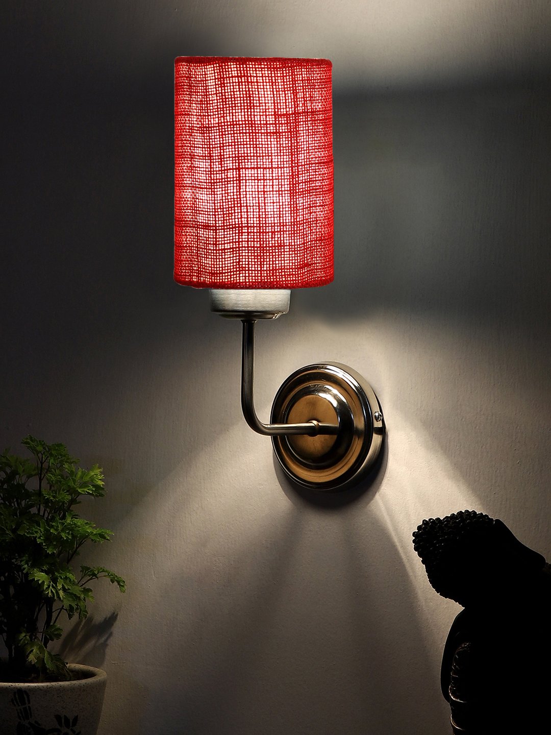 Ambika Home Maroon Jute Wall Mounted Lamp Steel Base Decorative Wall Lamp for Living Room, Bedroom & Hallway - Image 3
