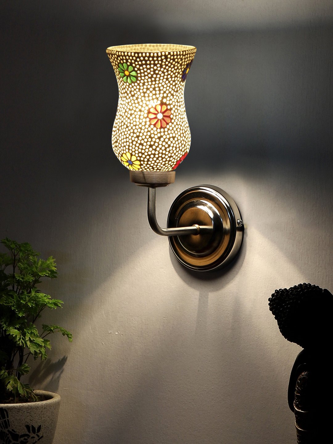 Ambika Home Multicolor Glass Wall Mounted Lamp with Steel Base Decorative Wall Lamp for Living Room, Bedroom & Hallway - Image 3